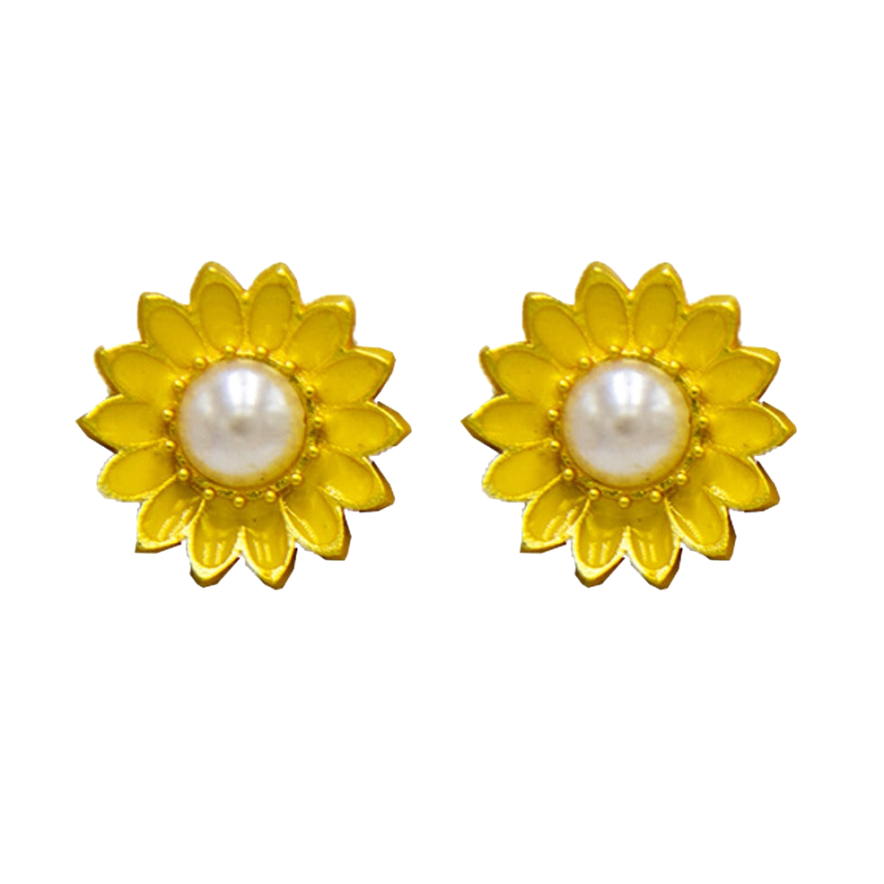 Sunflower style enameled Flash Gold Plated stud earring