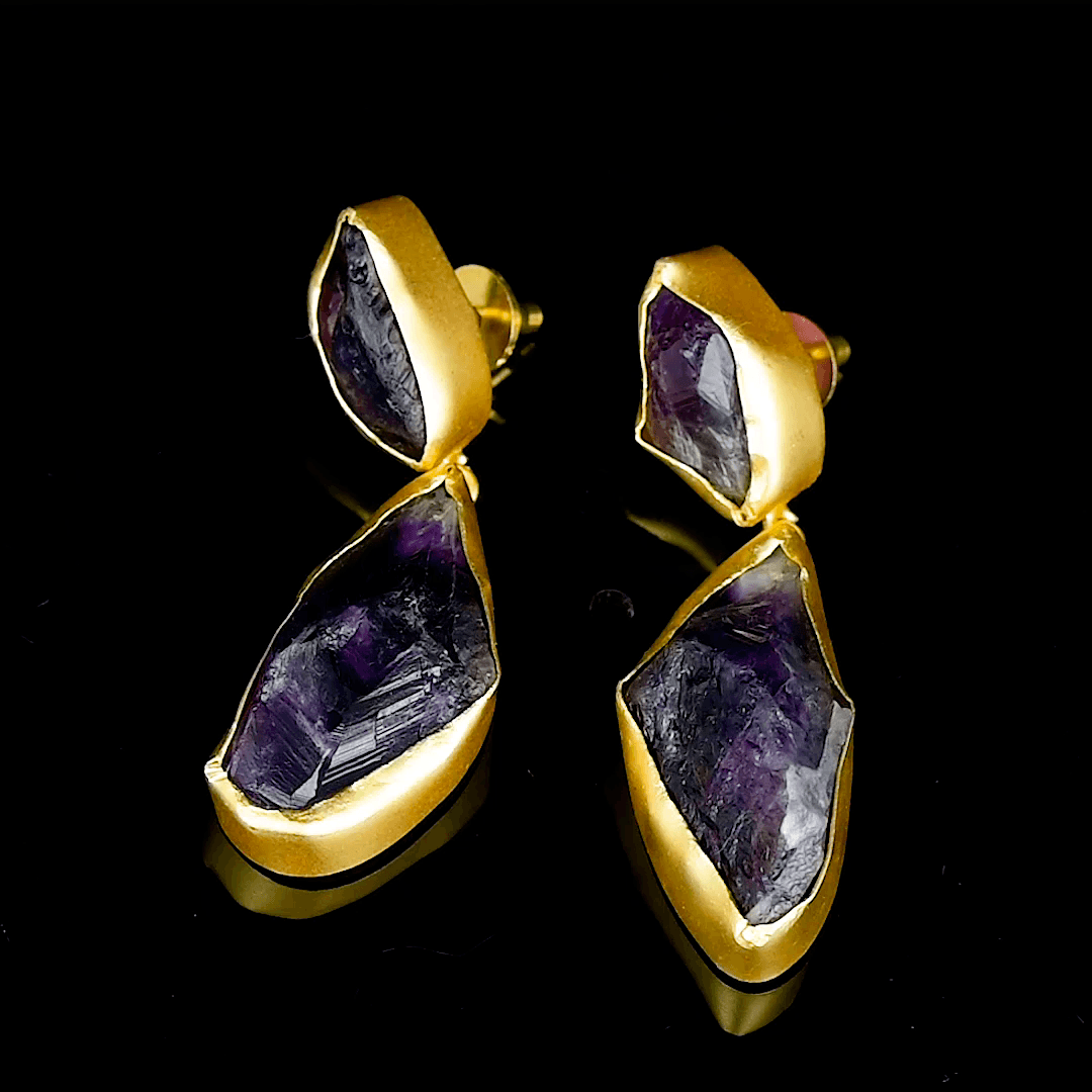 Amethyst Rough Gemstone Stud Earring