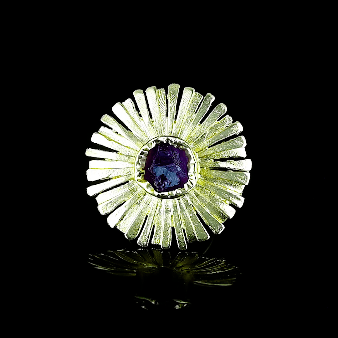 Aquamarine Brass Flash Gold Plating Floral Ring