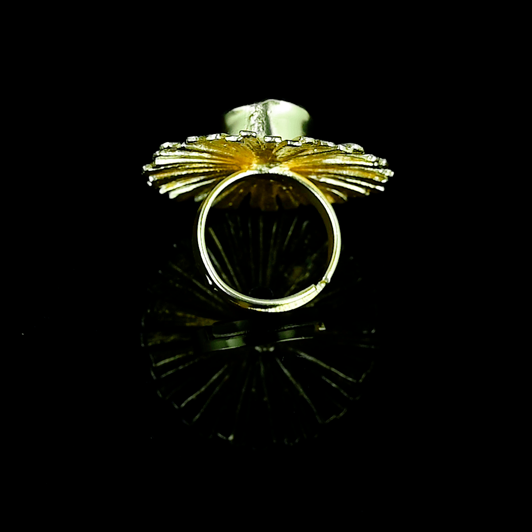 Aquamarine Brass Flash Gold Plating Floral Ring