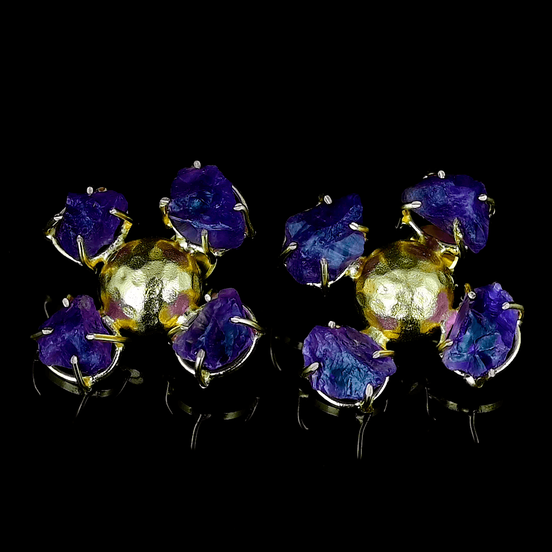 Amethyst Brass Flash Gold Plating Floral Stud Earring
