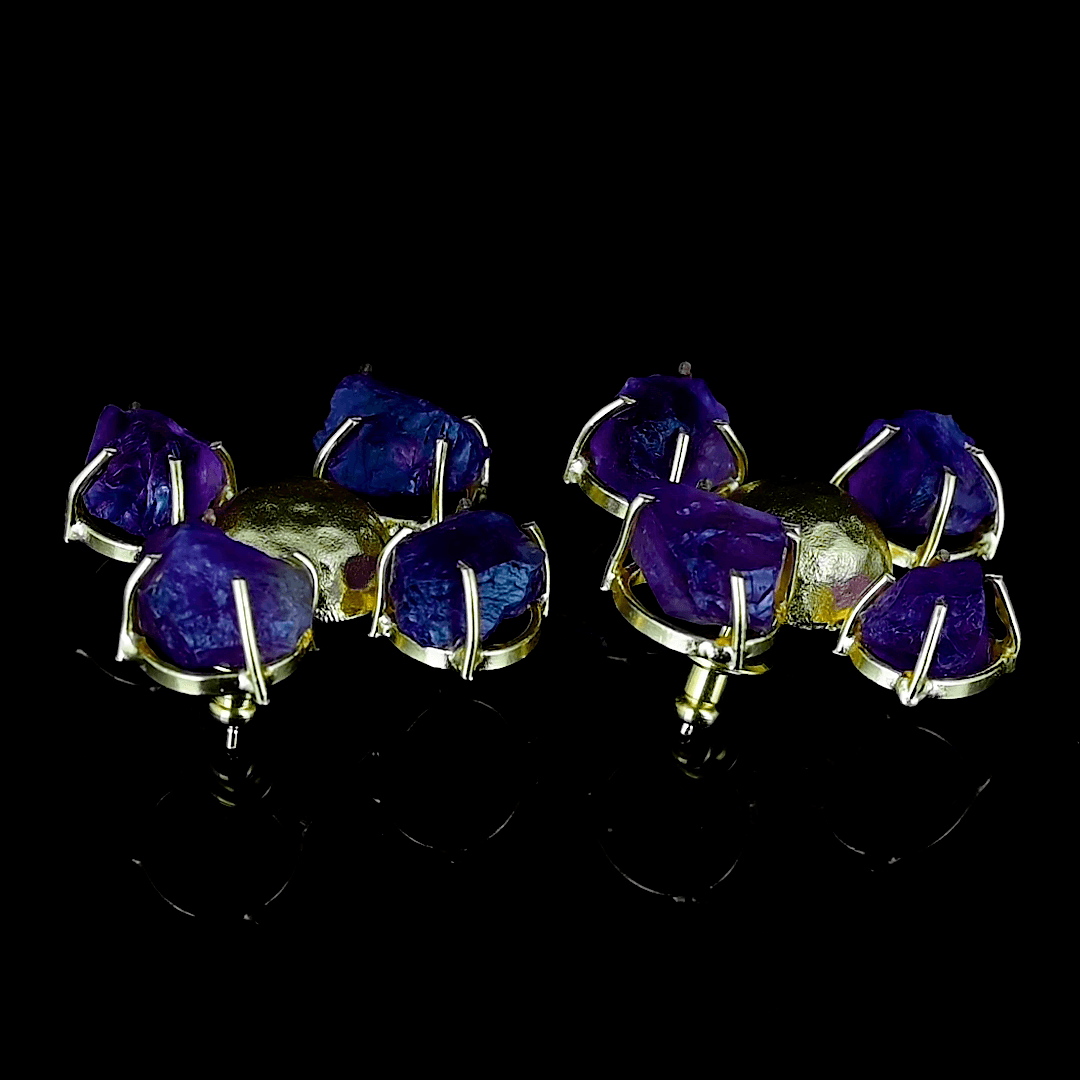 Amethyst Brass Flash Gold Plating Floral Stud Earring