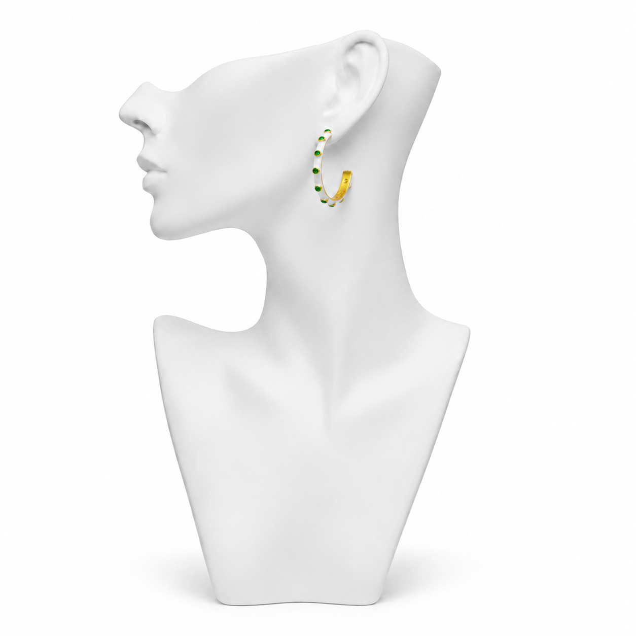 CZ with White Enamel Hoop Flash Gold Plated Brass Stud Earring