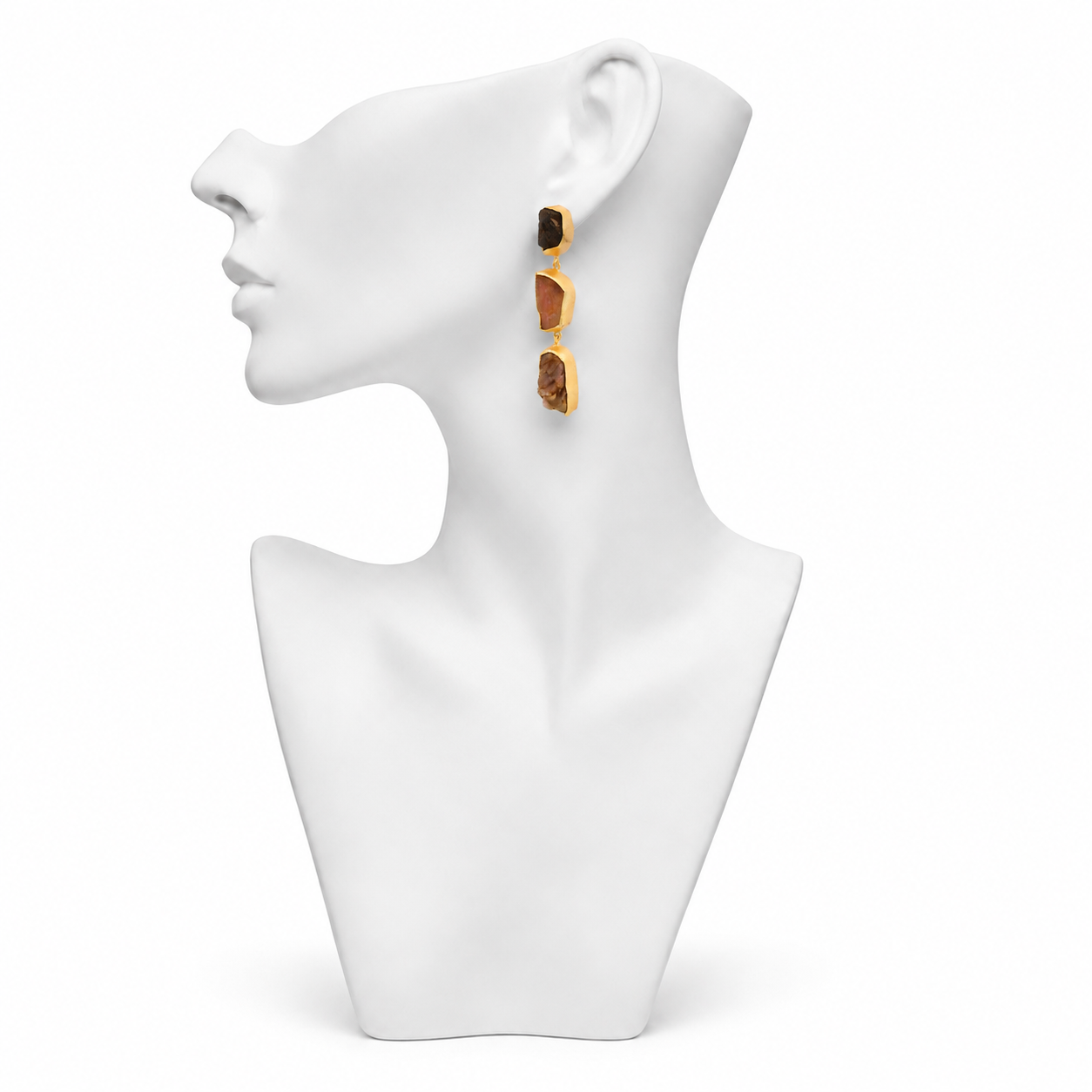 Multi Color Tourmanline Rough Gemstone Stud Earring