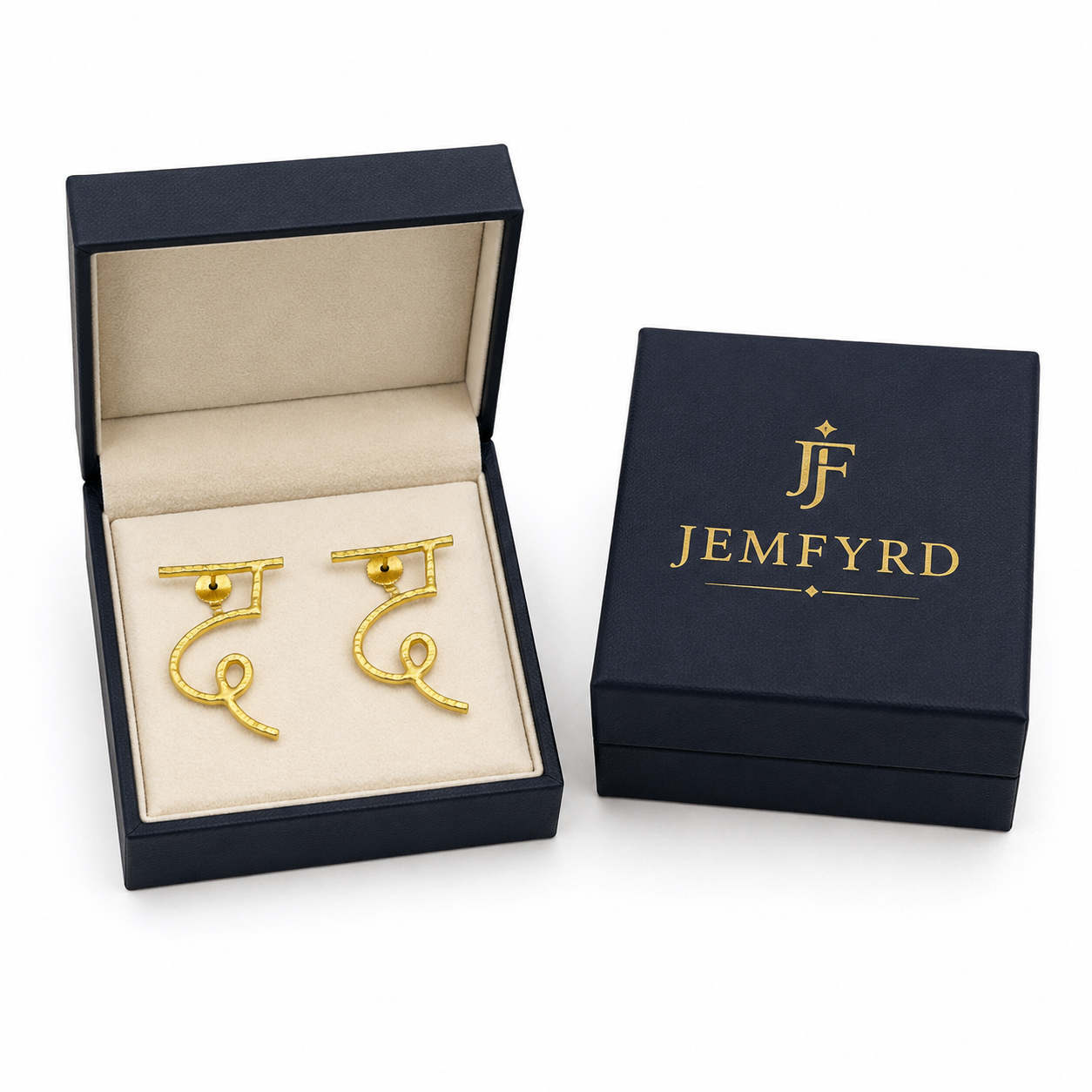 Alphabet "द" Hand Beaten Brass Earrings