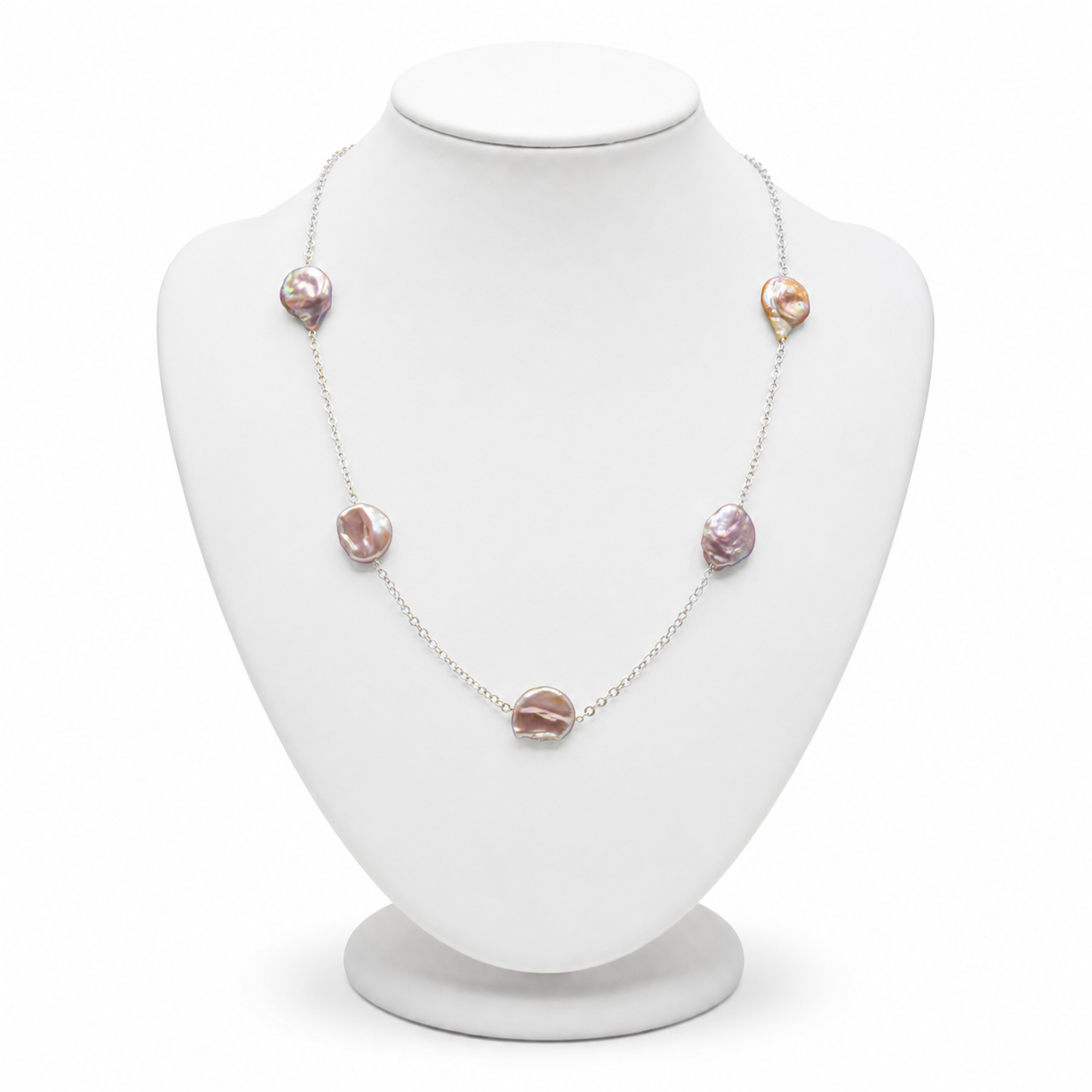 Natural Pearl Sliver Plated Cut Chain Necklace