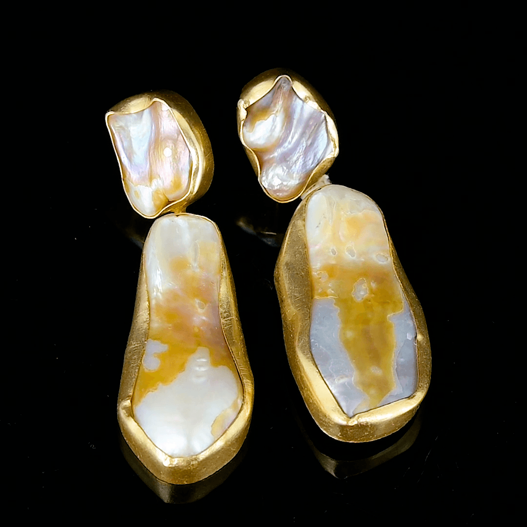 Baroque Pearl Rough Gemstone Stud Earring