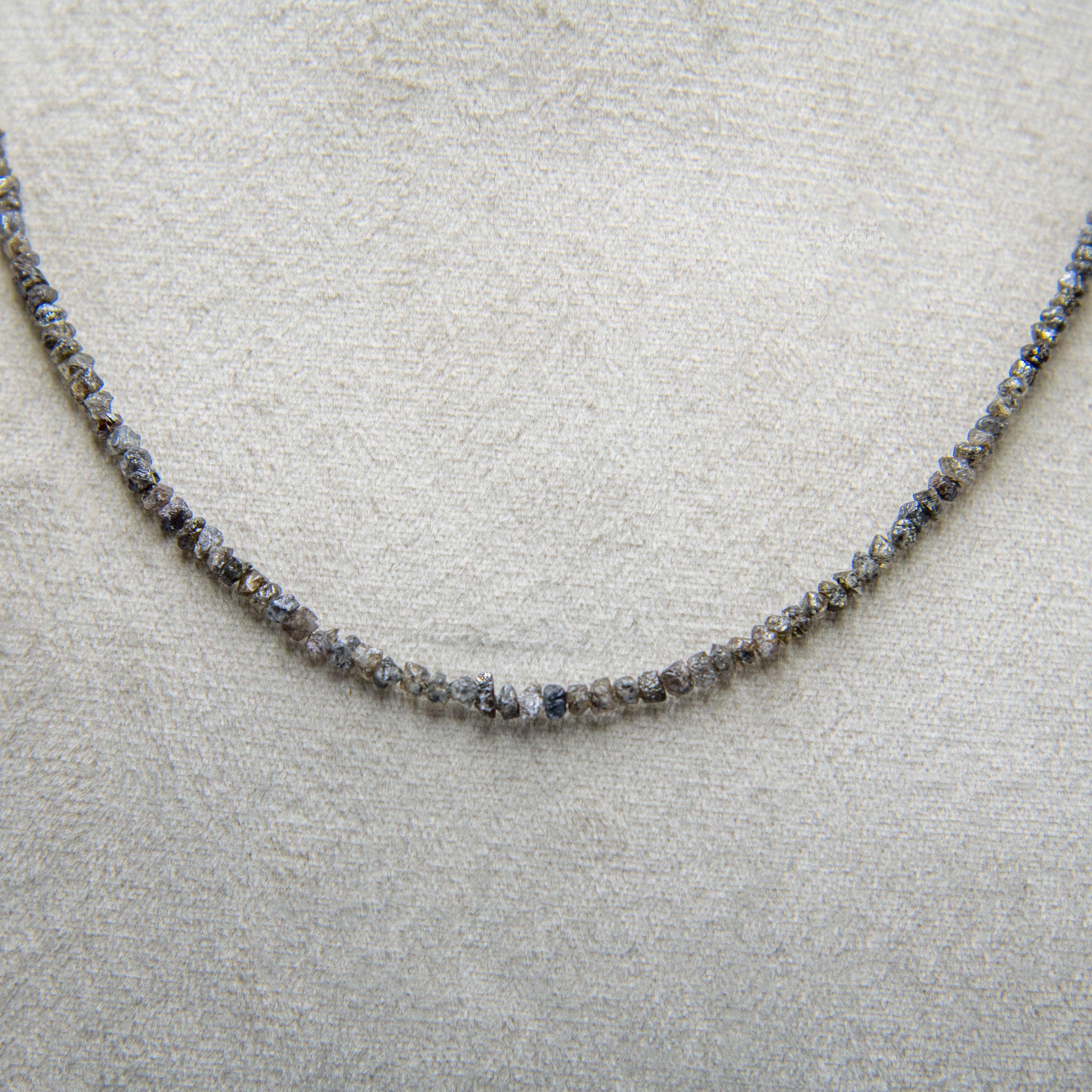 Large Brown Rough Diamond Bead Necklace with Silver Clasp
