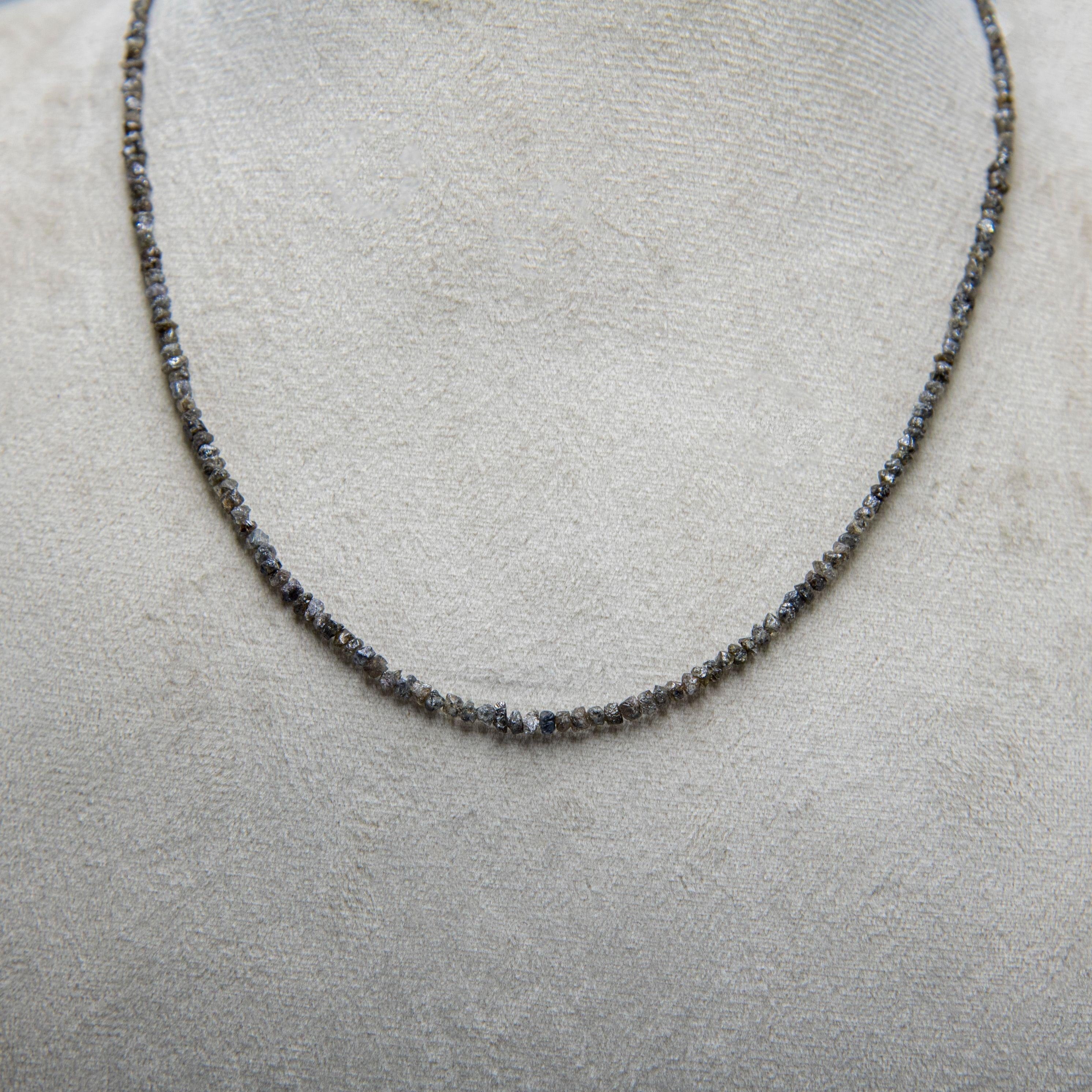 Large Brown Rough Diamond Bead Necklace with Silver Clasp