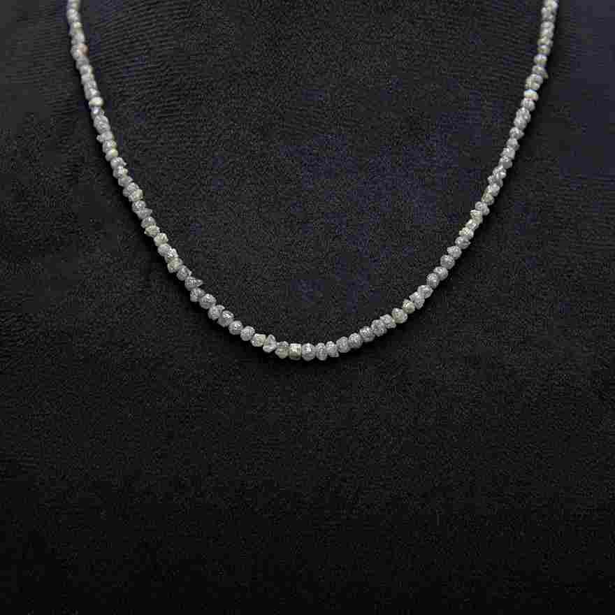 Big Grey Rough Diamond Bead Necklace with Silver Clasp
