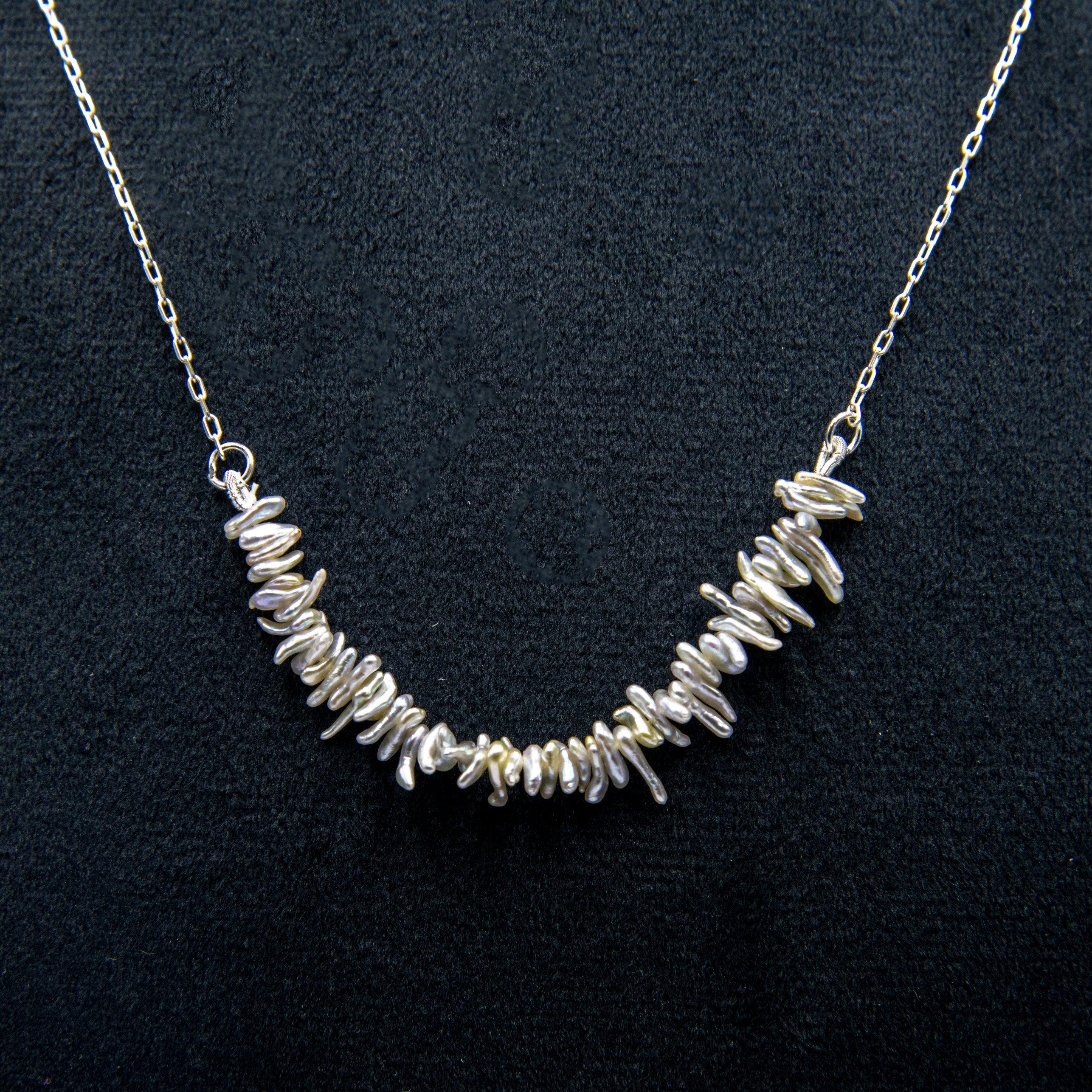 Biwa Pearl Silver Chain Necklace