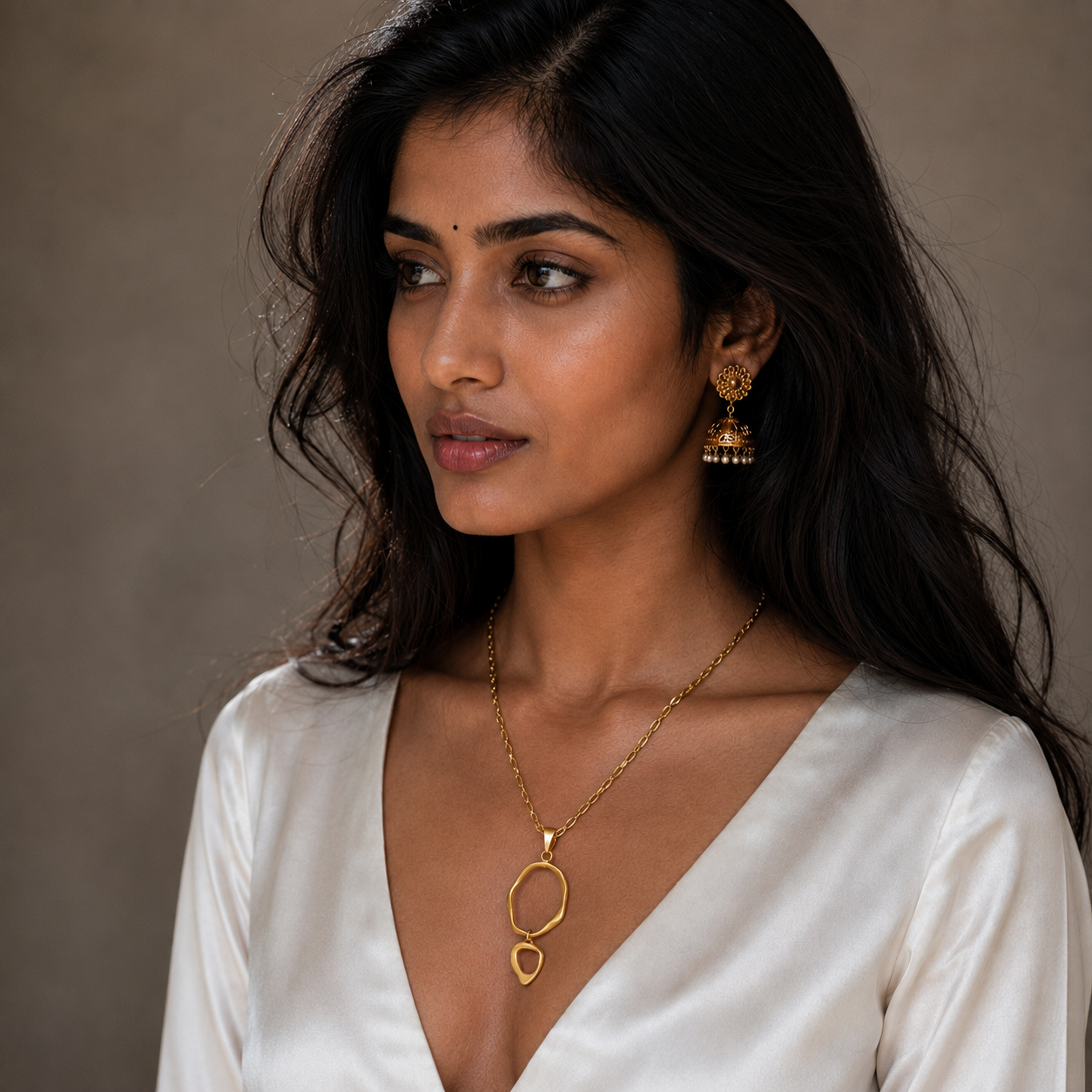 Wavy Dual Loop Flash Gold Plated Brass Pendant