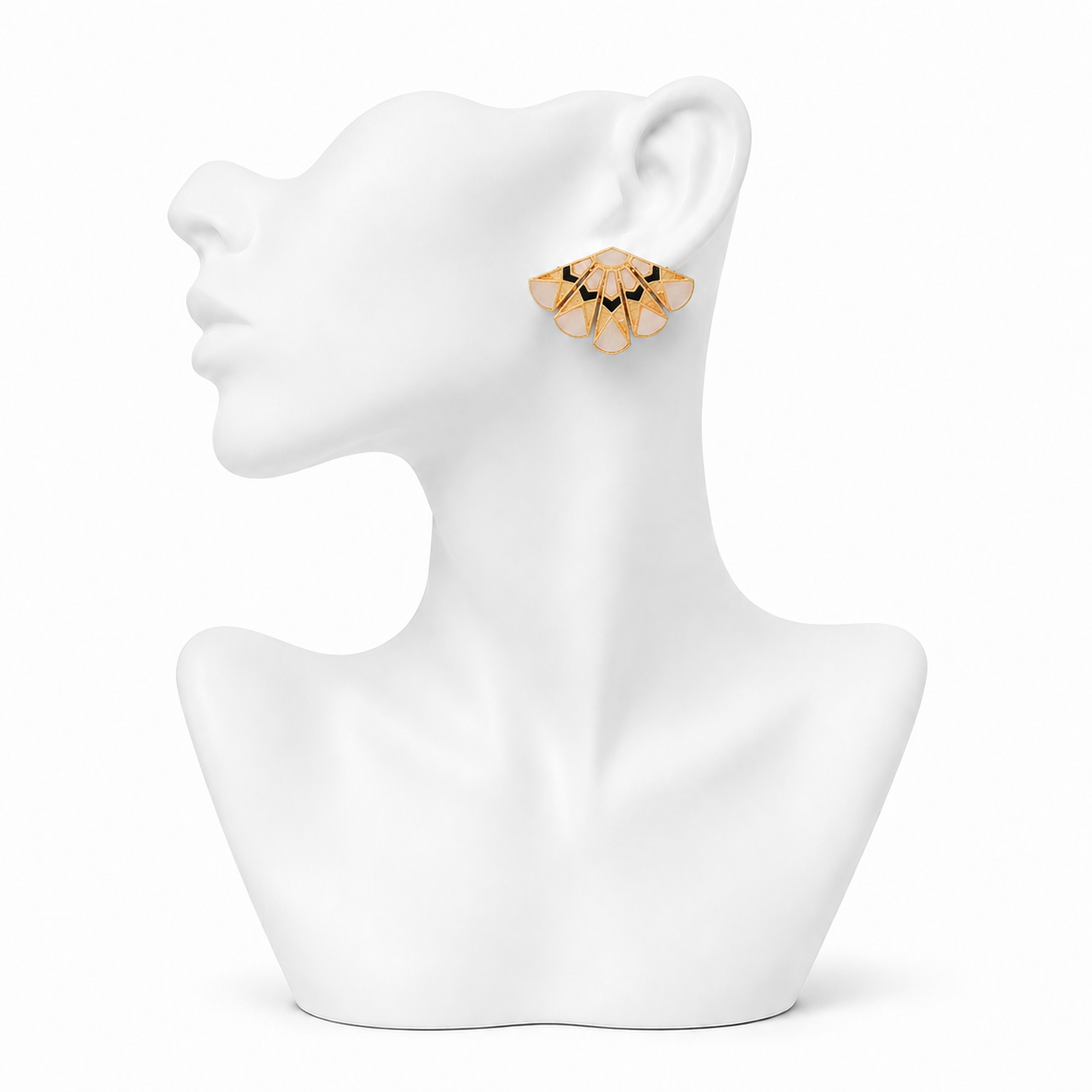 Mother of Pearl Brass Flash Gold Plating Ginkgo Stud Earring