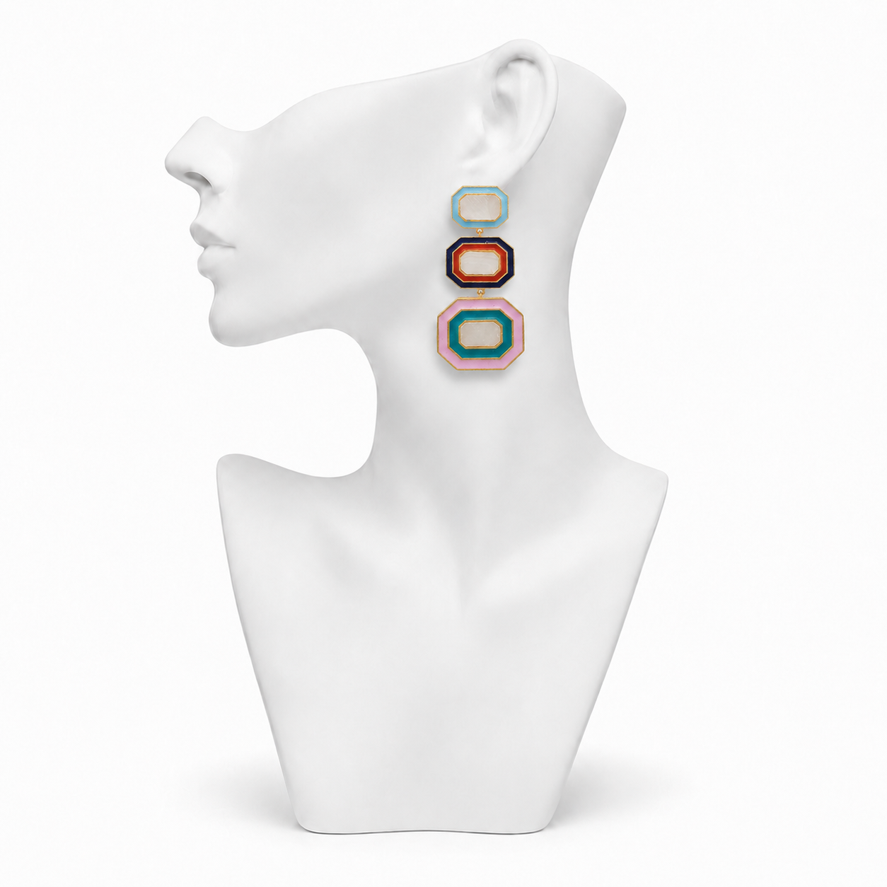 Mother of Pearl Brass Flash Gold Plating Enameled Stud Earring