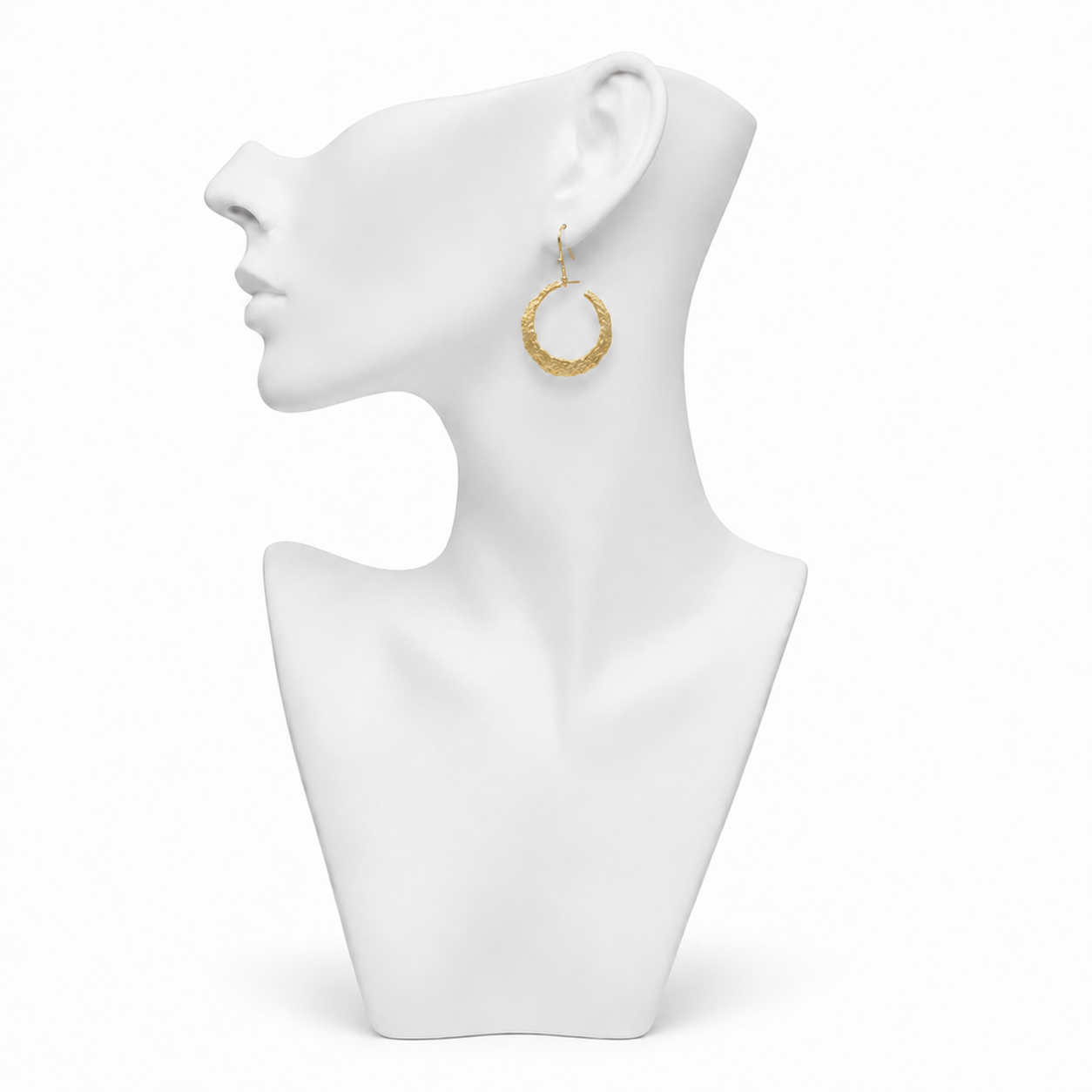 Hand Hammered Textured Hoop Flash Gold Plated Stud Earring
