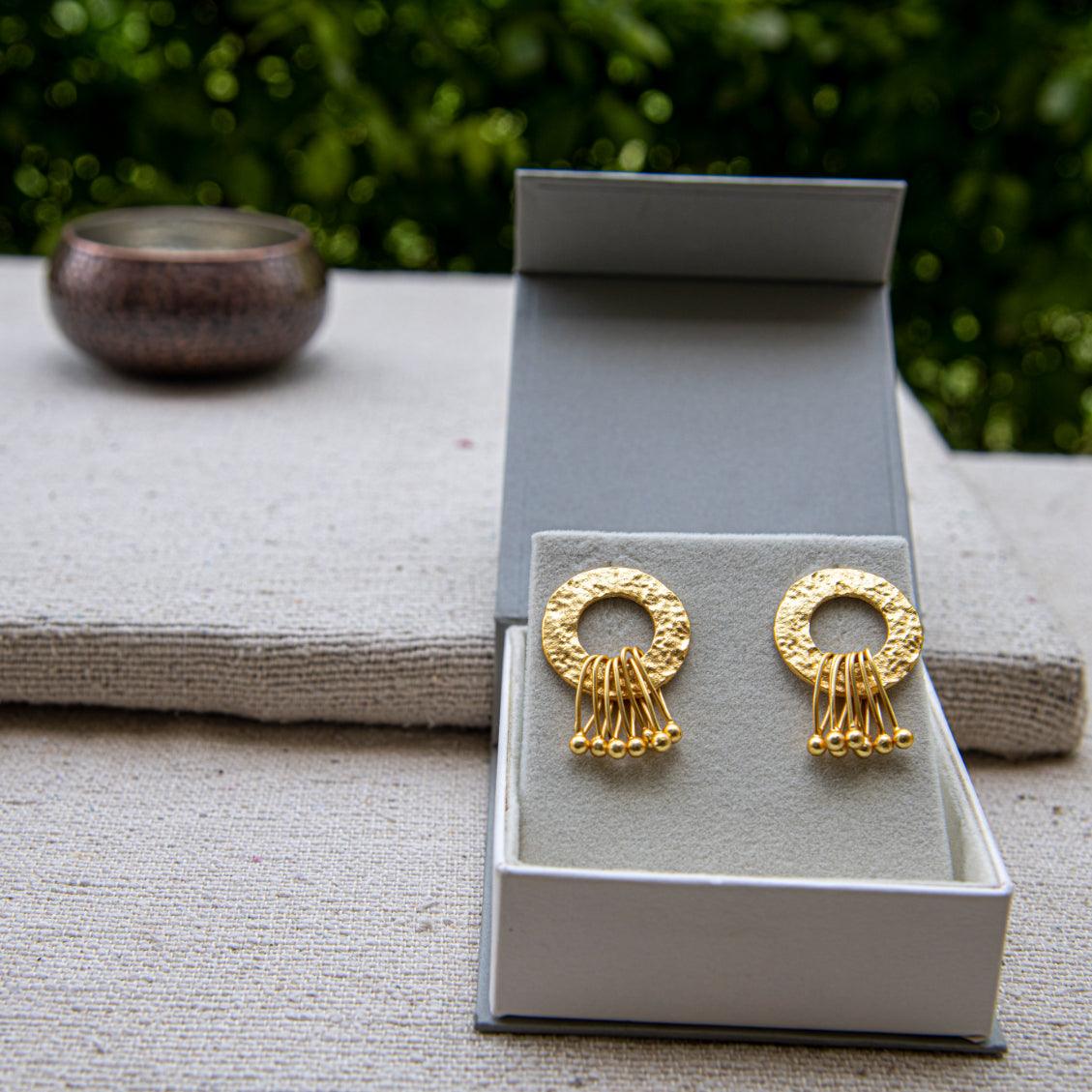 Circle with Safety Pin Danglers Stud Earring