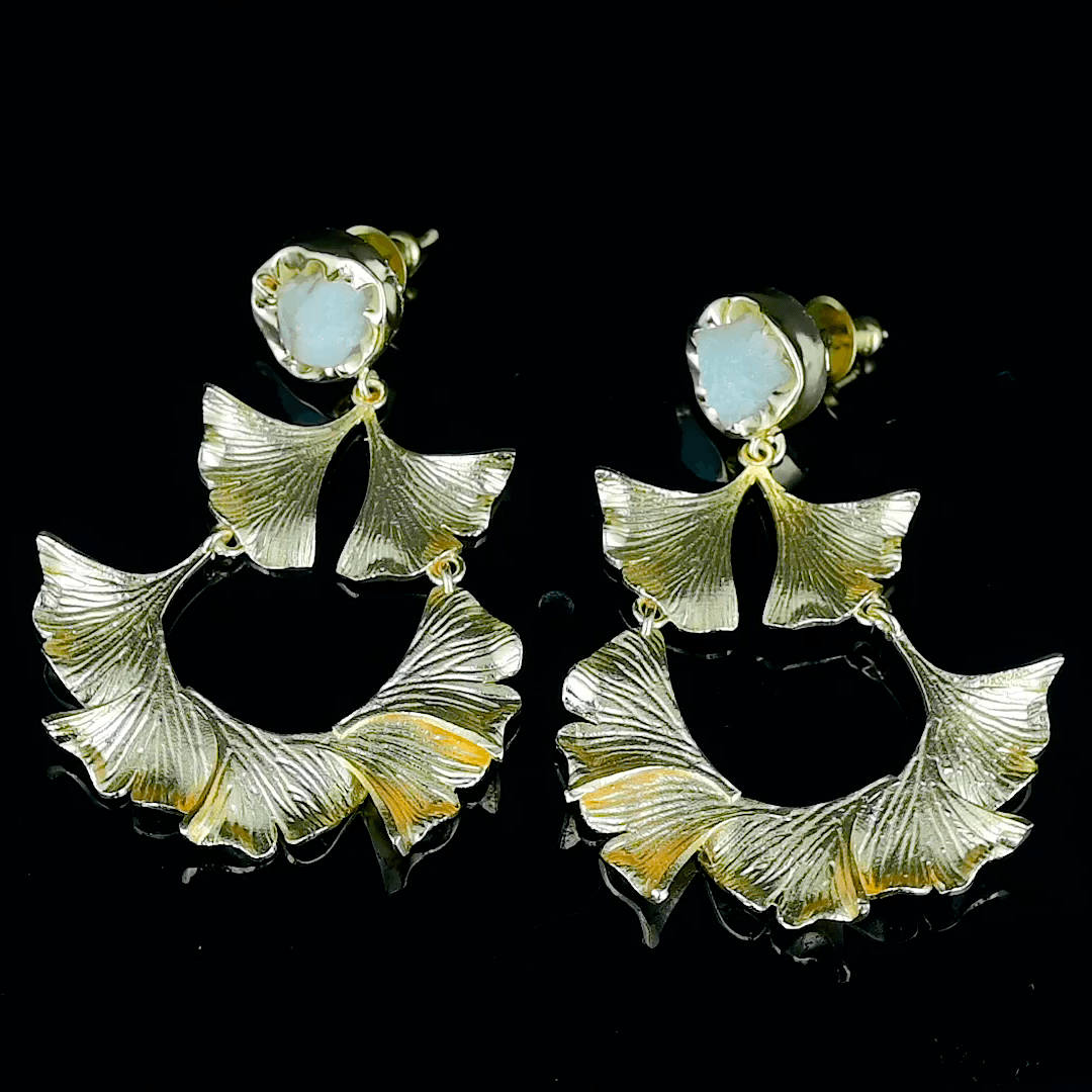 Citrine Brass Ginkgo Stud Earring