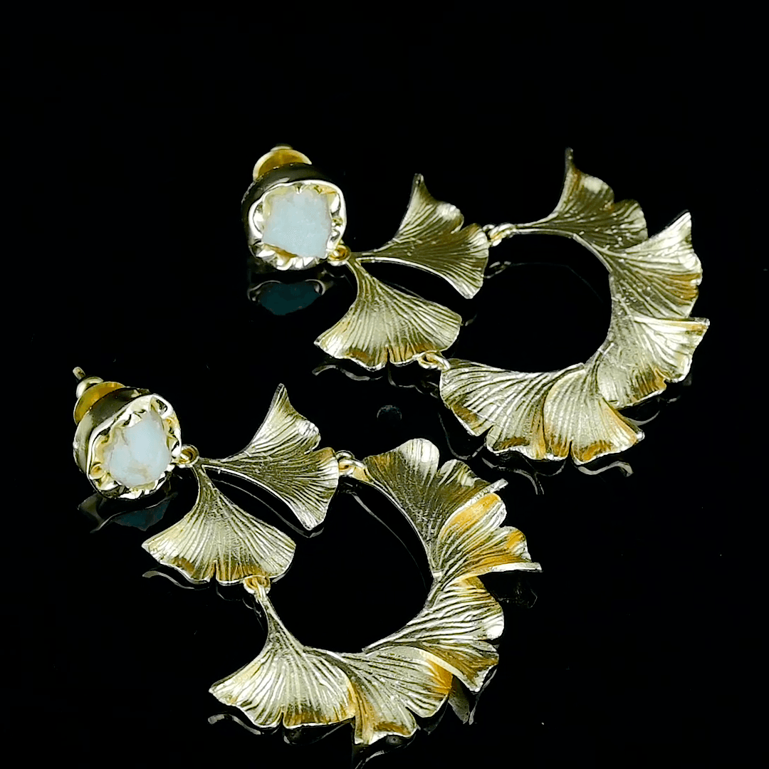 Citrine Brass Ginkgo Stud Earring