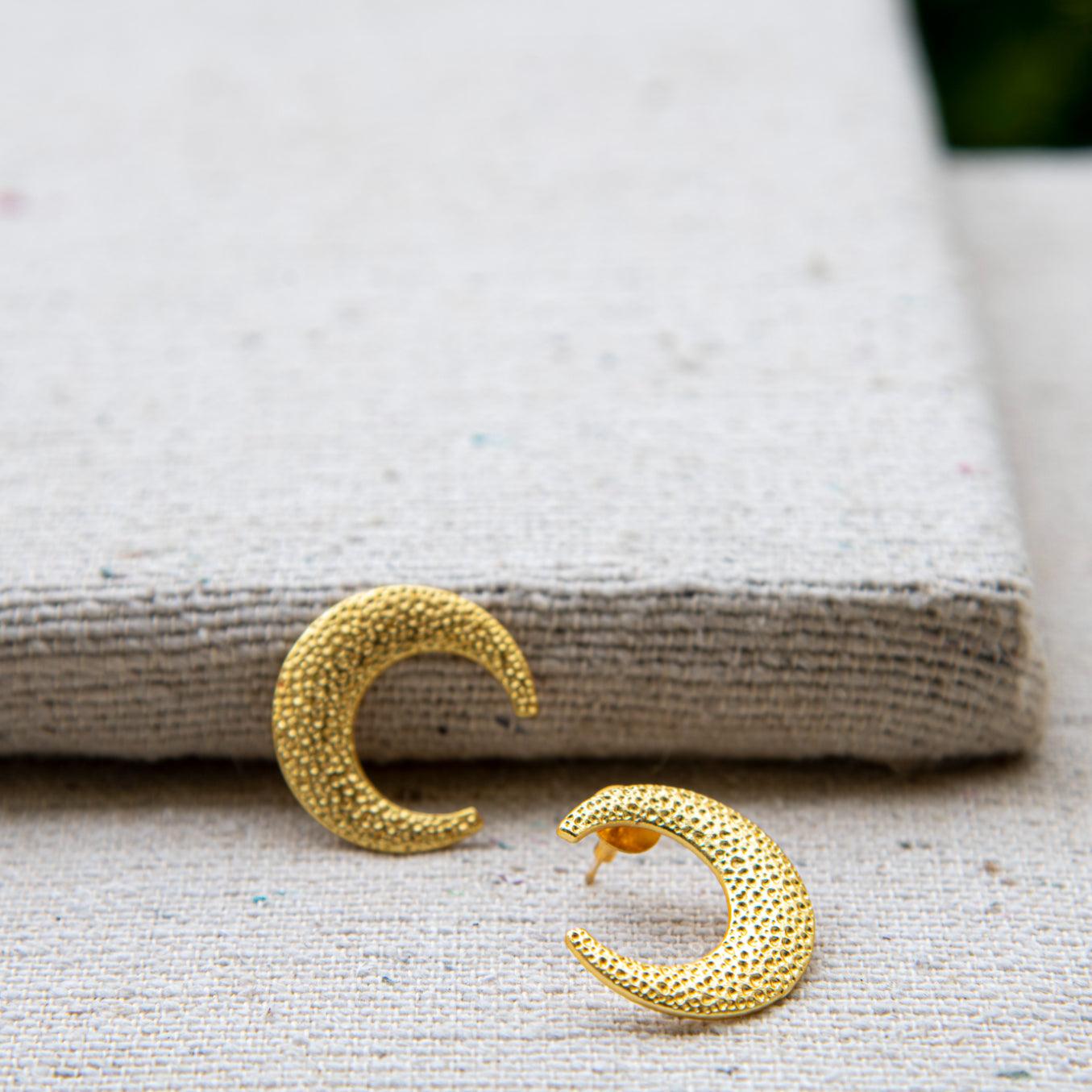 Crescent Moon Hammered Stud Earring