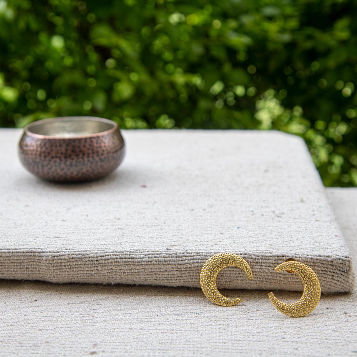Crescent Moon Hammered Stud Earring