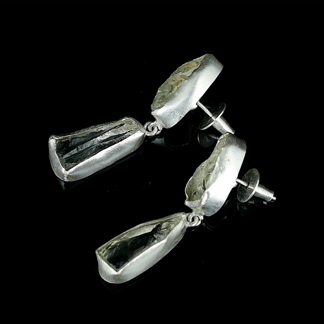 Crystal Quartz Rough Gemstone Stud Earring