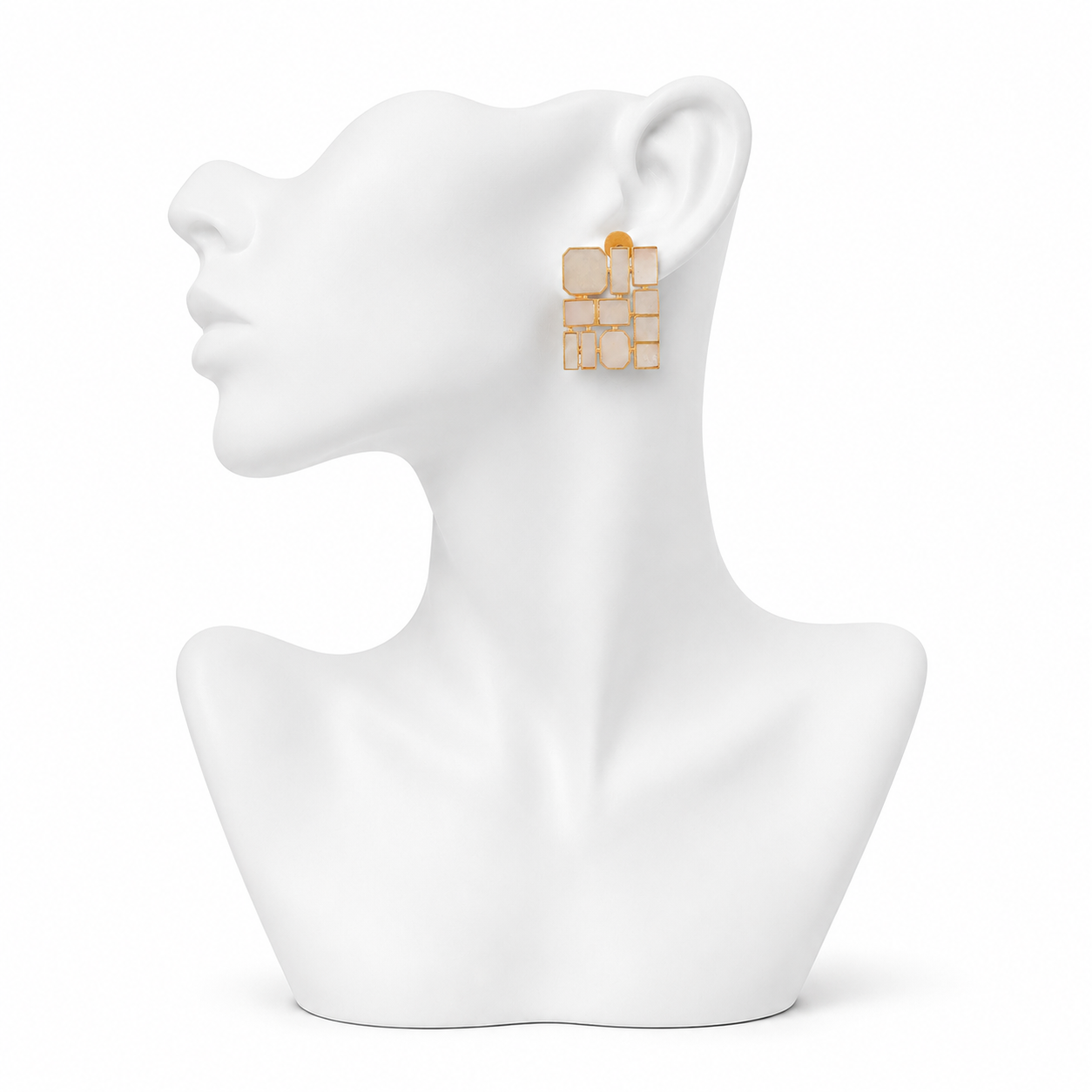 Mother of Pearl Brass Flash Gold Plating Enameled Stud Earring
