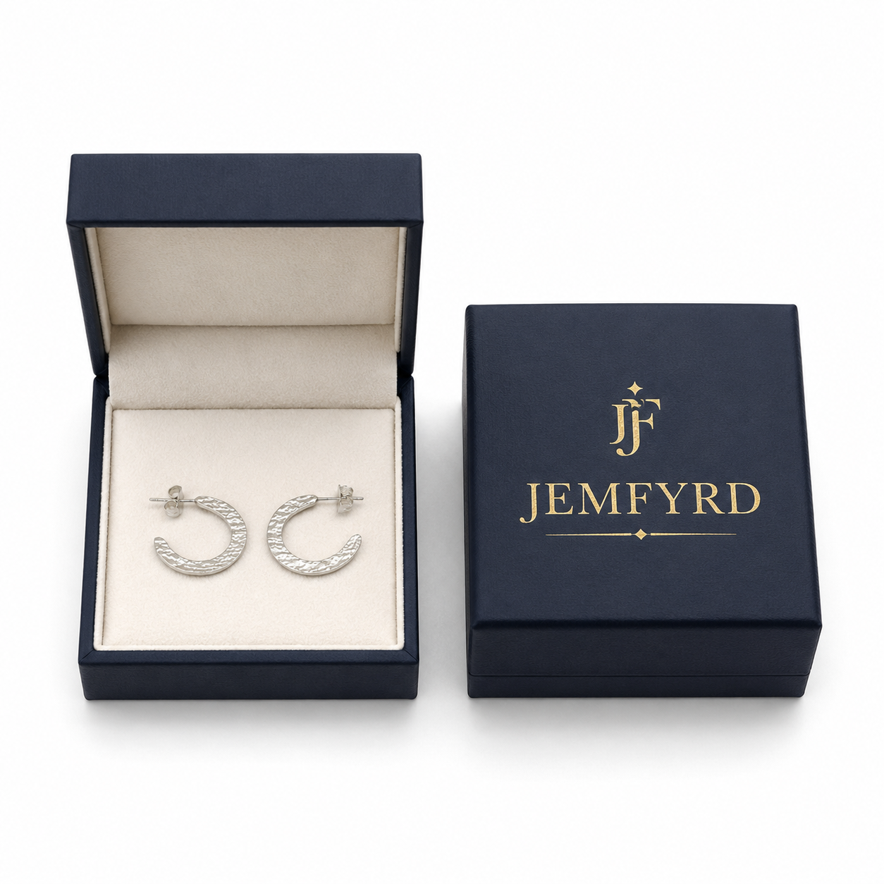 Textured Silver Open Hoop Stud Earring