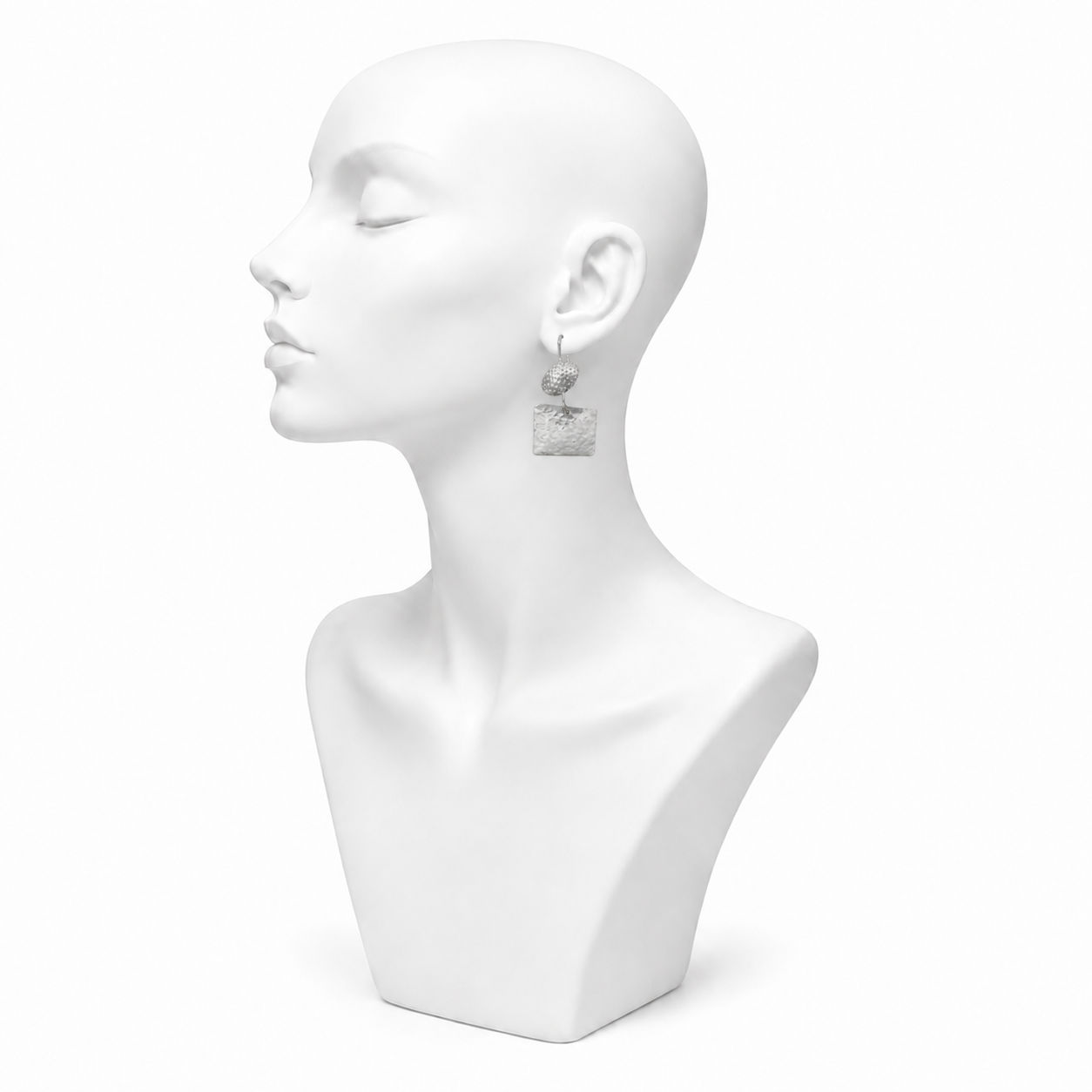 Hammered Silver Square & Oval Earring