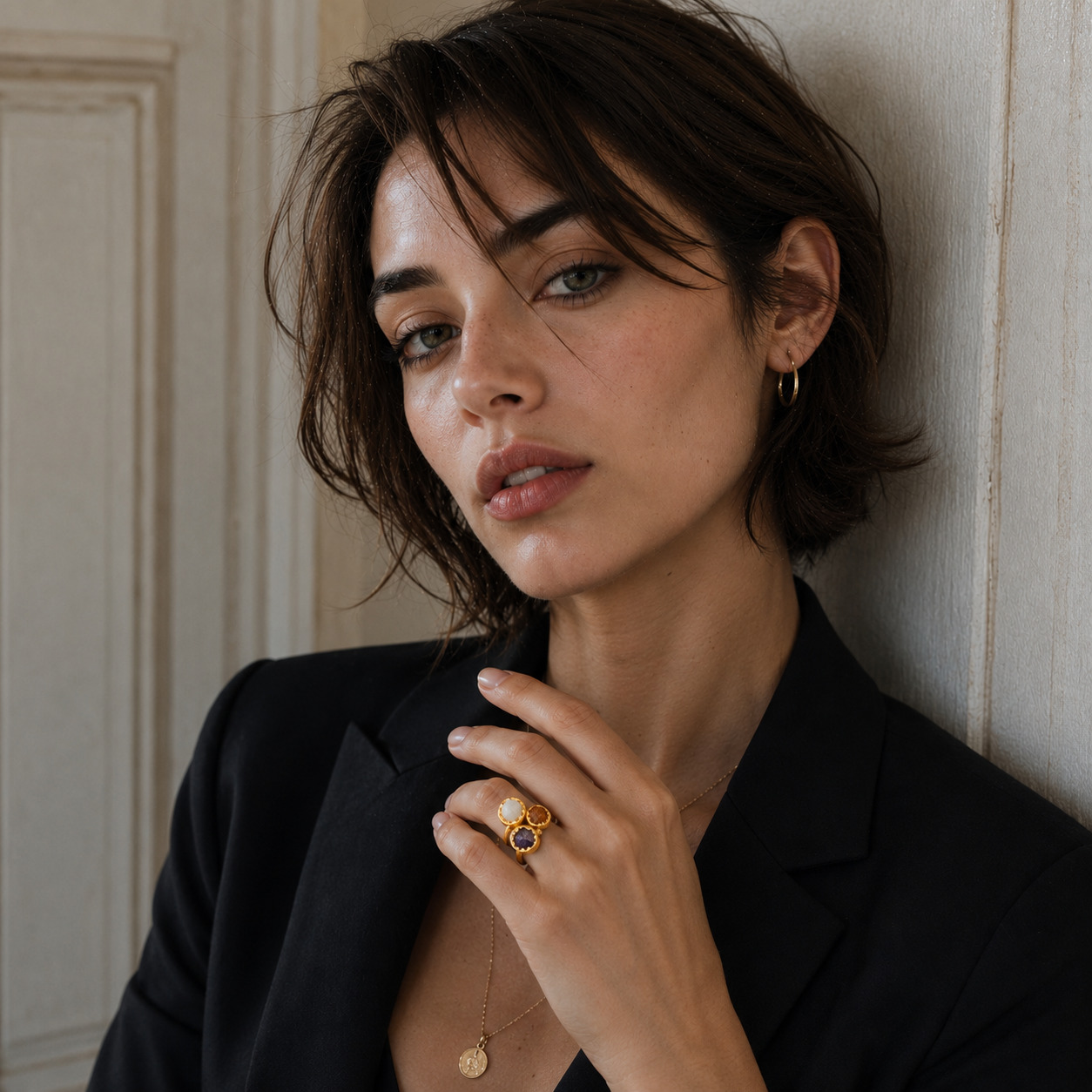Multi Gemstone Brass Flash Gold Plating Bezel Ring