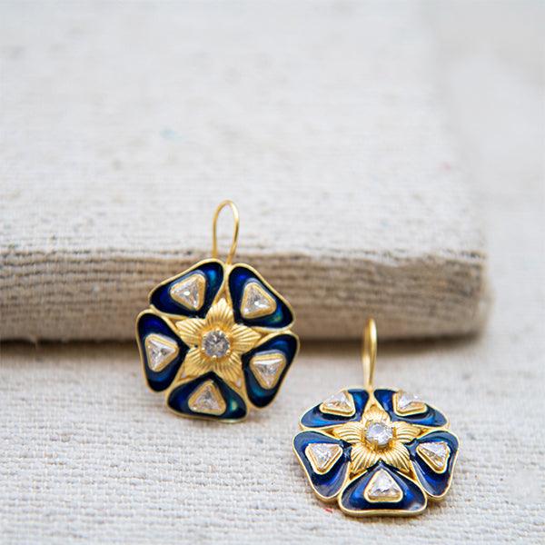 Enameled Stylized flower earrings Flash Gold Plated