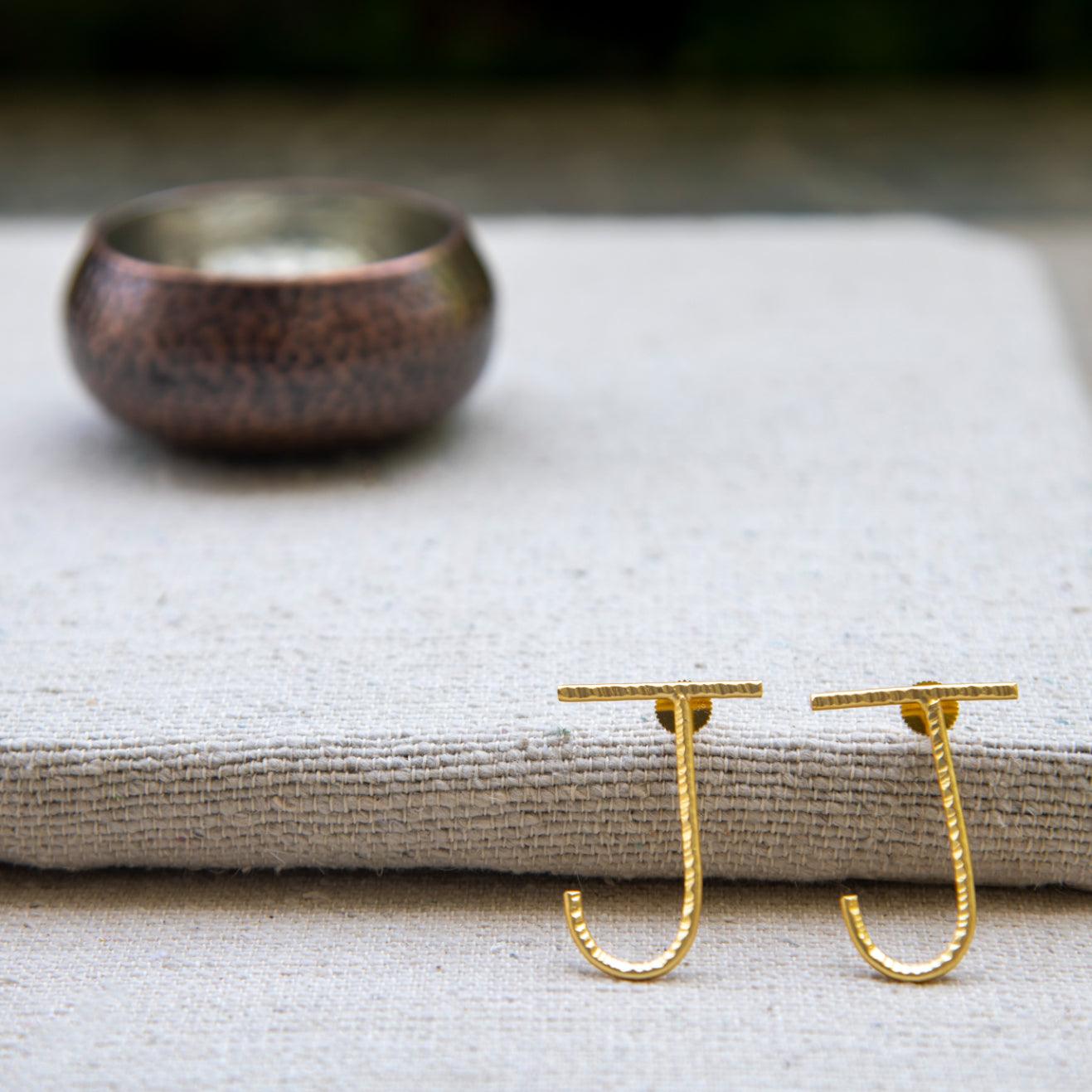 English Alphabet "J" Brass Earring