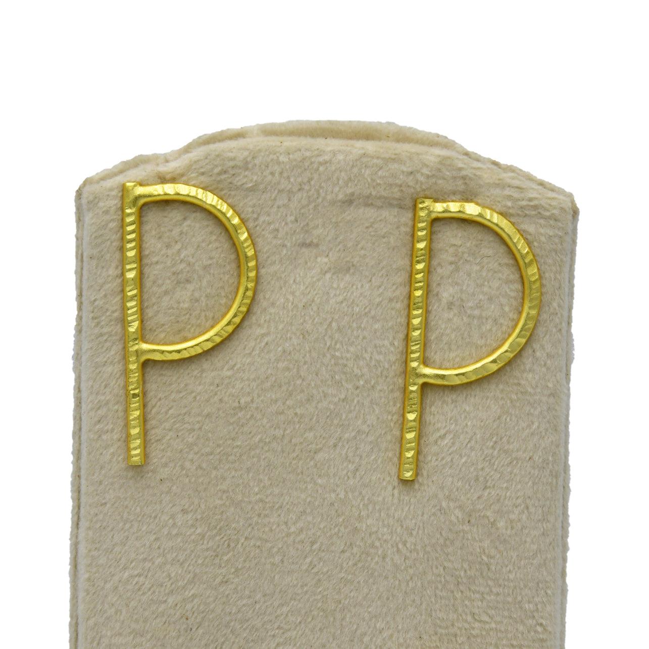 English Alphabet "P" Brass Earring