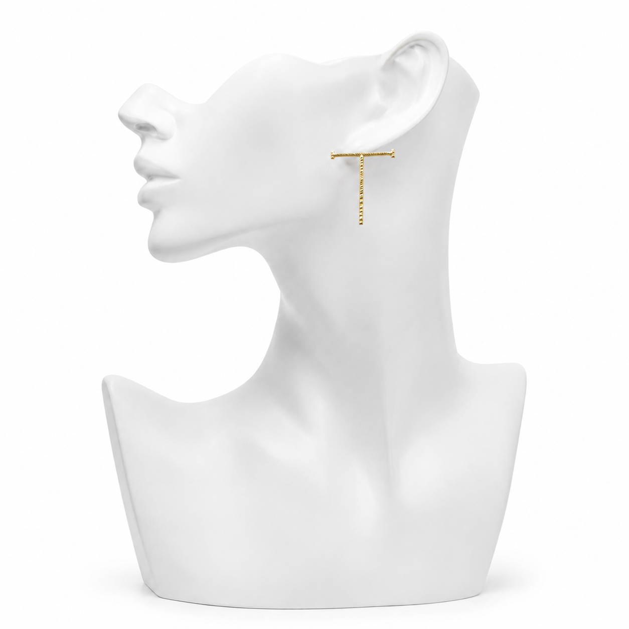 Alphabet "T" Hand Beaten Brass Earrings