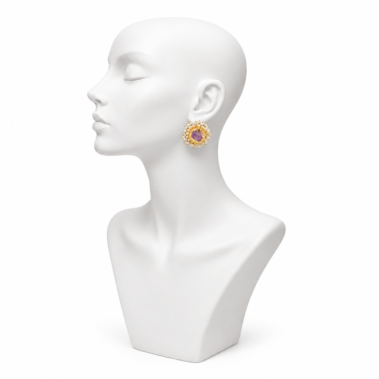 Pearl Brass Flash Gold Plating Floral Stud Earring