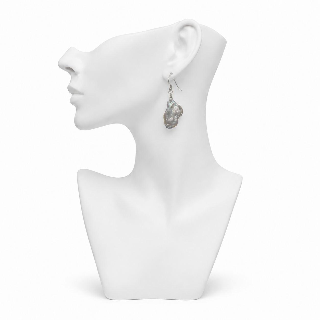 Natural Mabe Pearl Silver Plated Chain Dangler Hook Earring