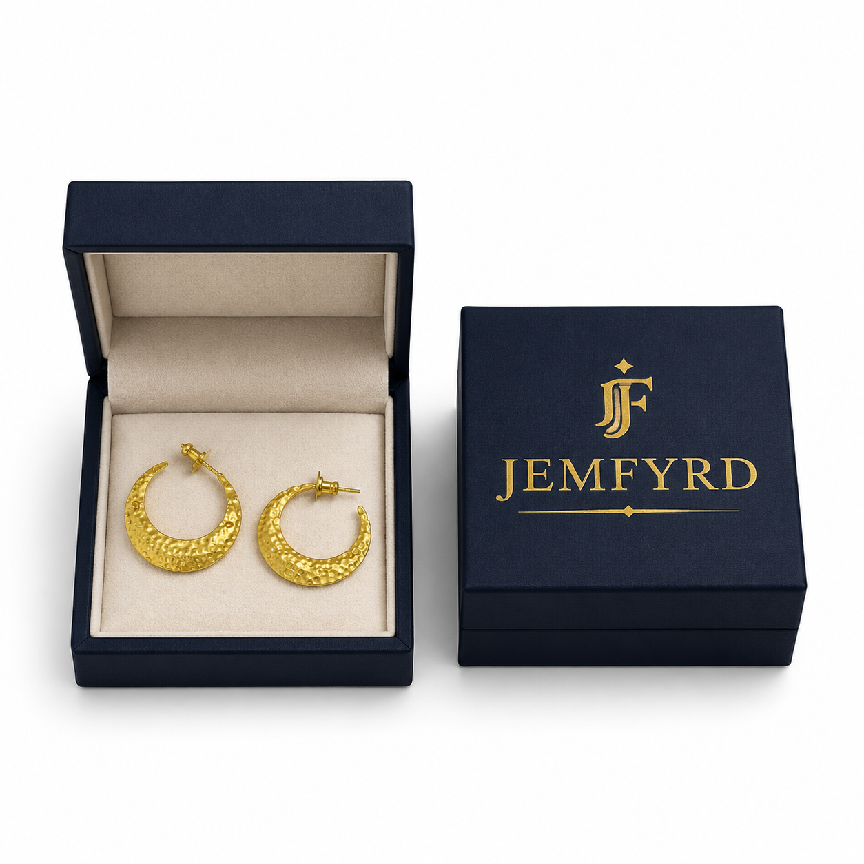 Textured Crescent Moon Flash Gold Plated Stud Earring