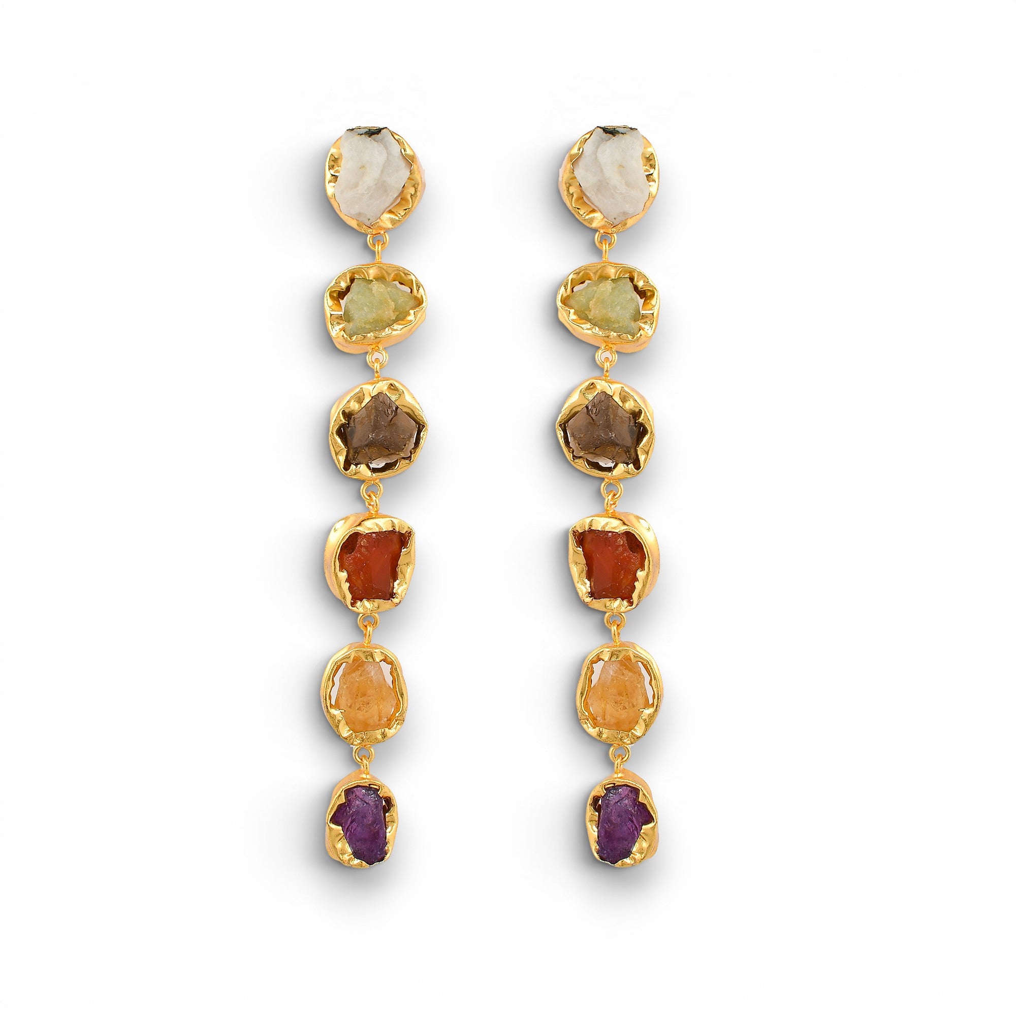 Multi Gemstone Brass Flash Gold Plating Bezel Stud Earring