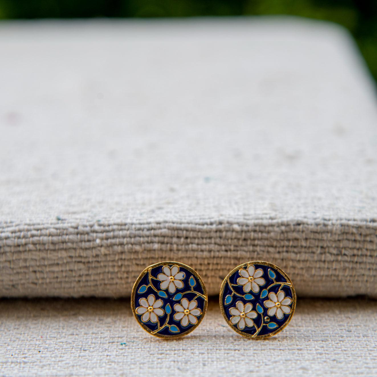 Flower and Stem Enameled Cufflinks