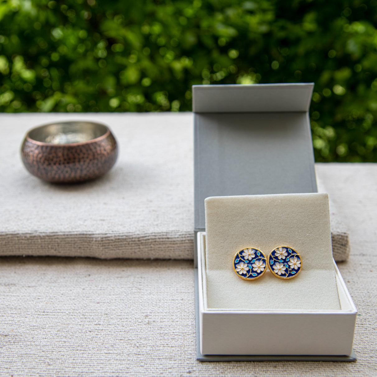 Flower and Stem Enameled Cufflinks