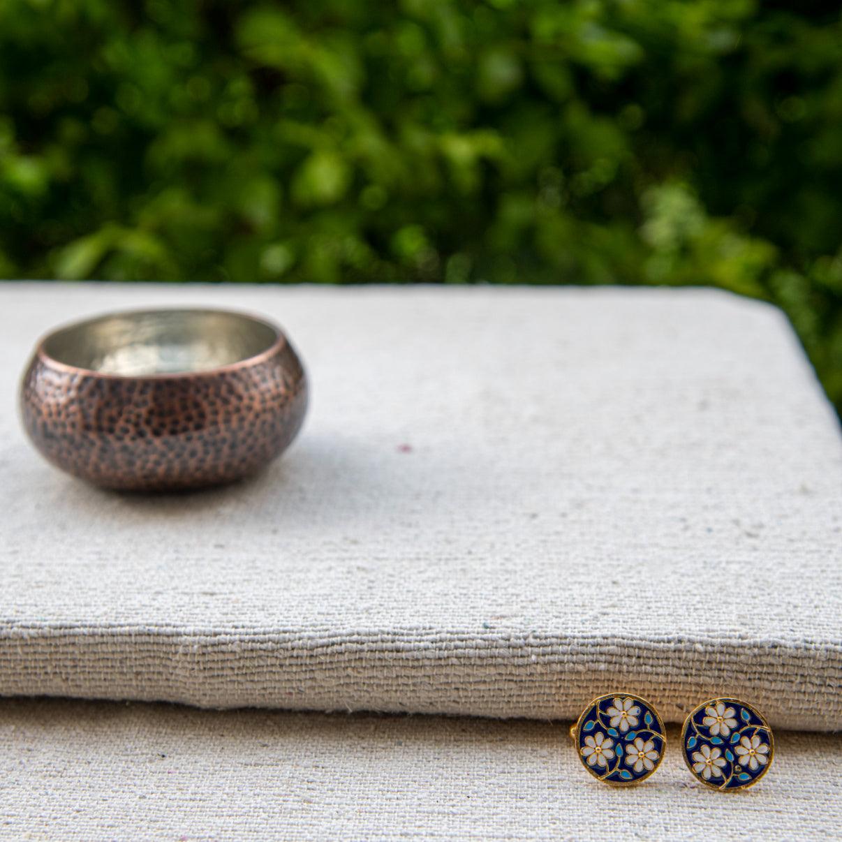 Flower and Stem Enameled Cufflinks