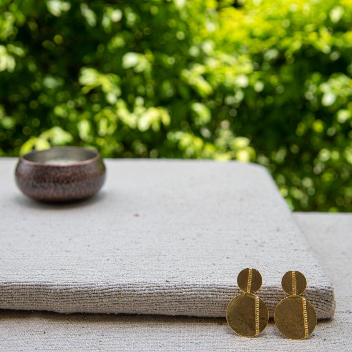 Golden Double Disk with Stud Earring