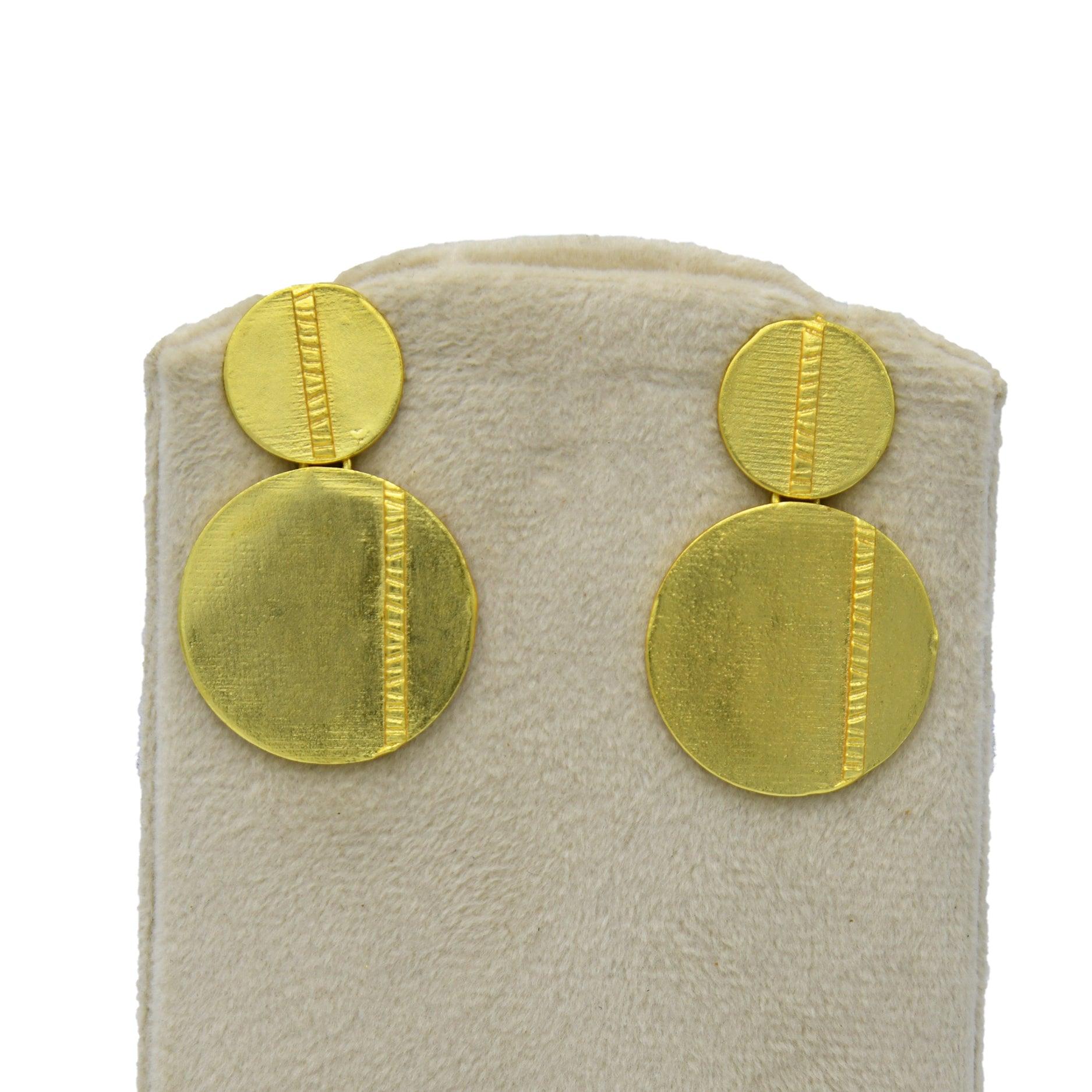 Golden Double Disk with Stud Earring