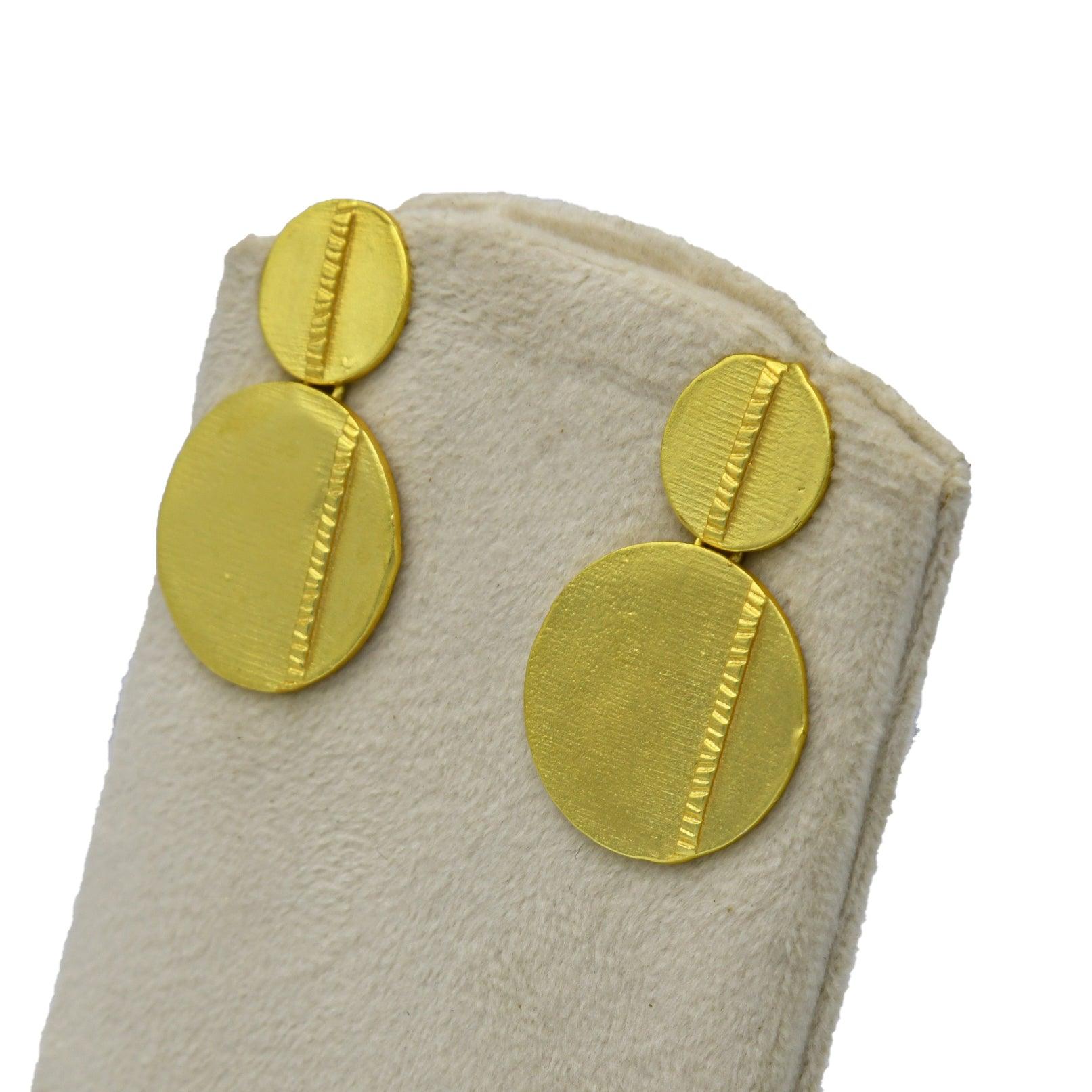 Golden Double Disk with Stud Earring