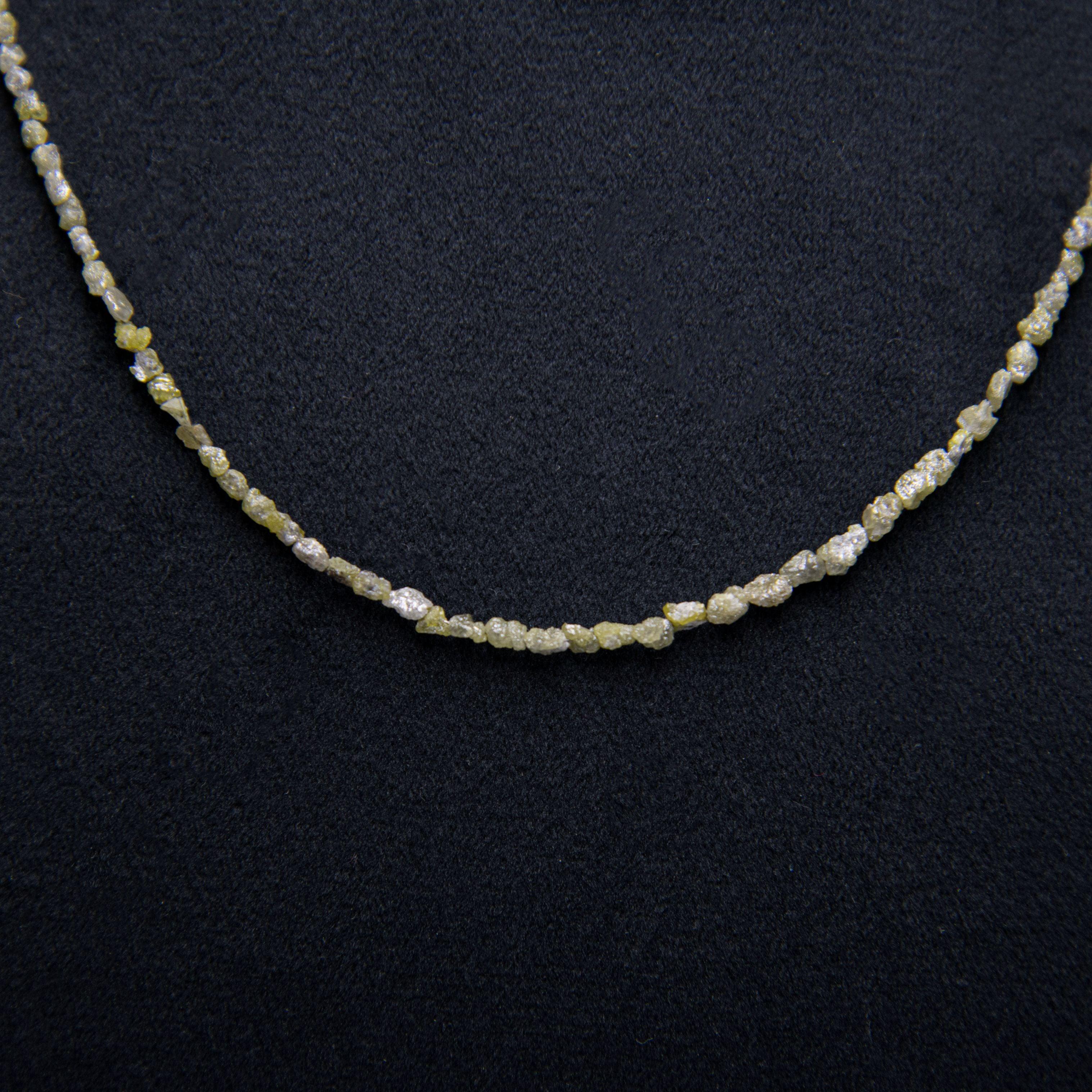 Green Rough Diamond Bead Necklace with Silver Clasp