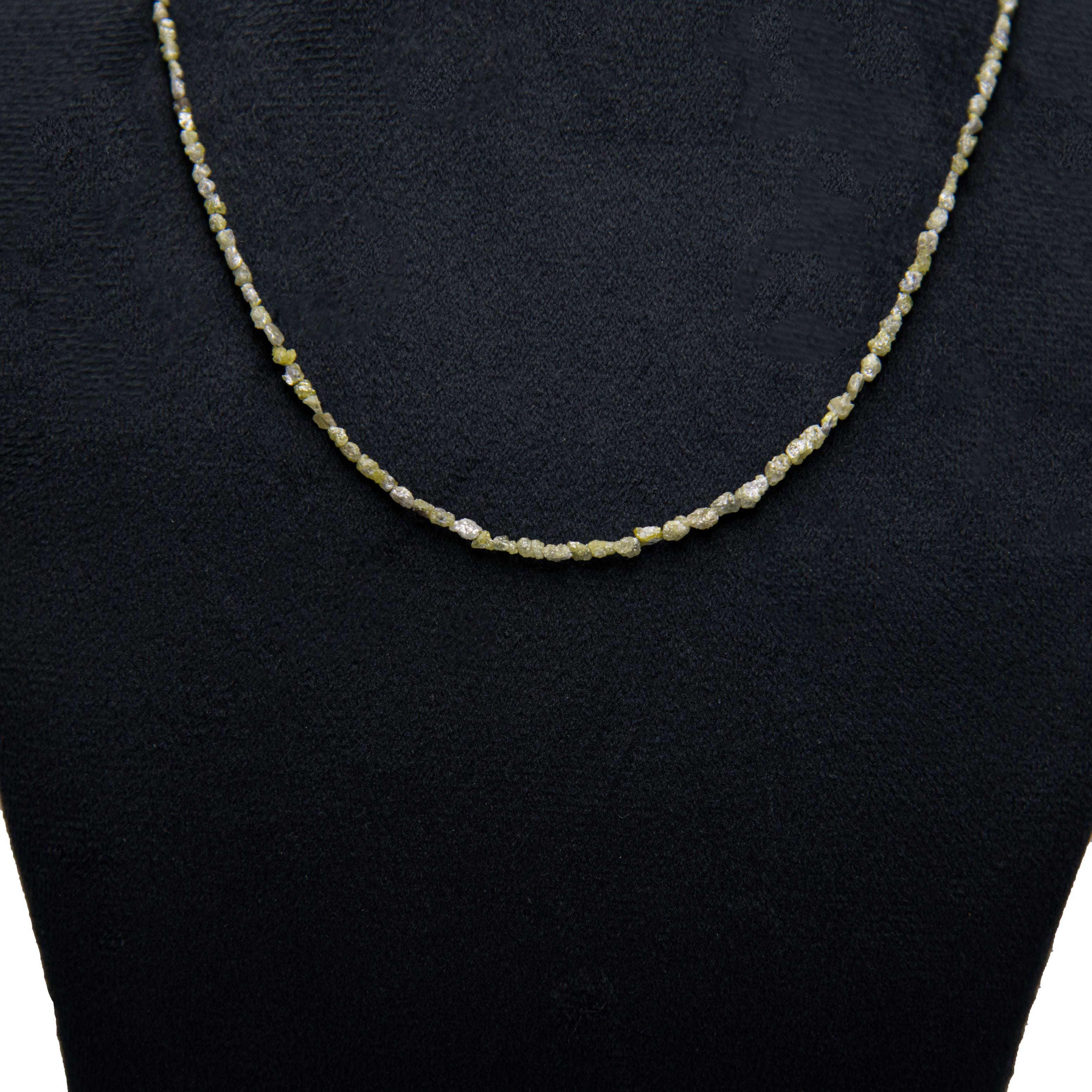 Green Rough Diamond Bead Necklace with Silver Clasp