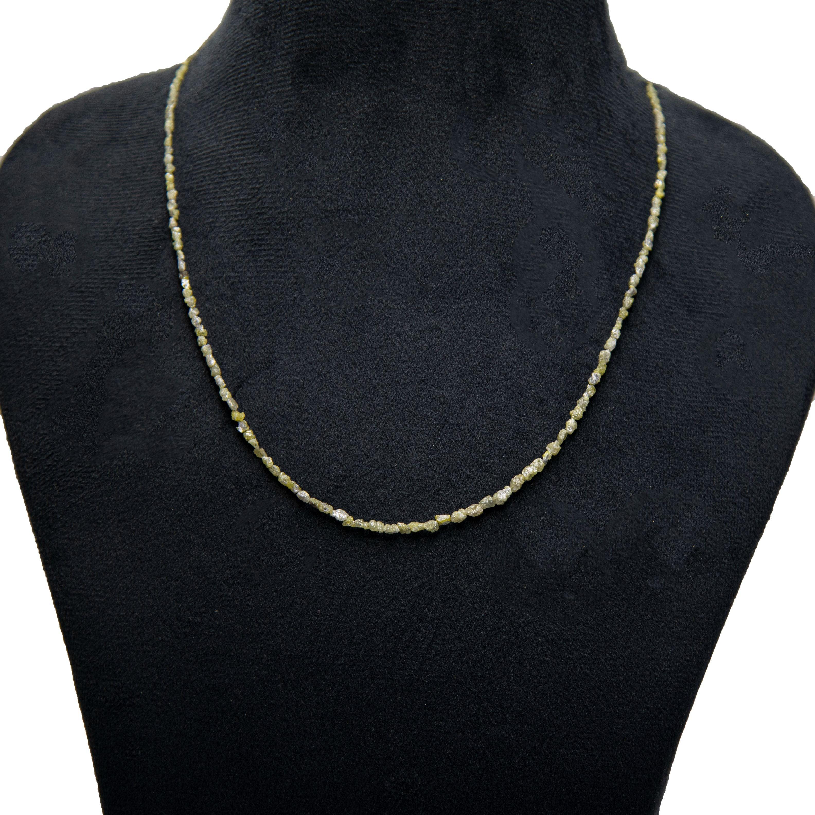 Green Rough Diamond Bead Necklace with Silver Clasp
