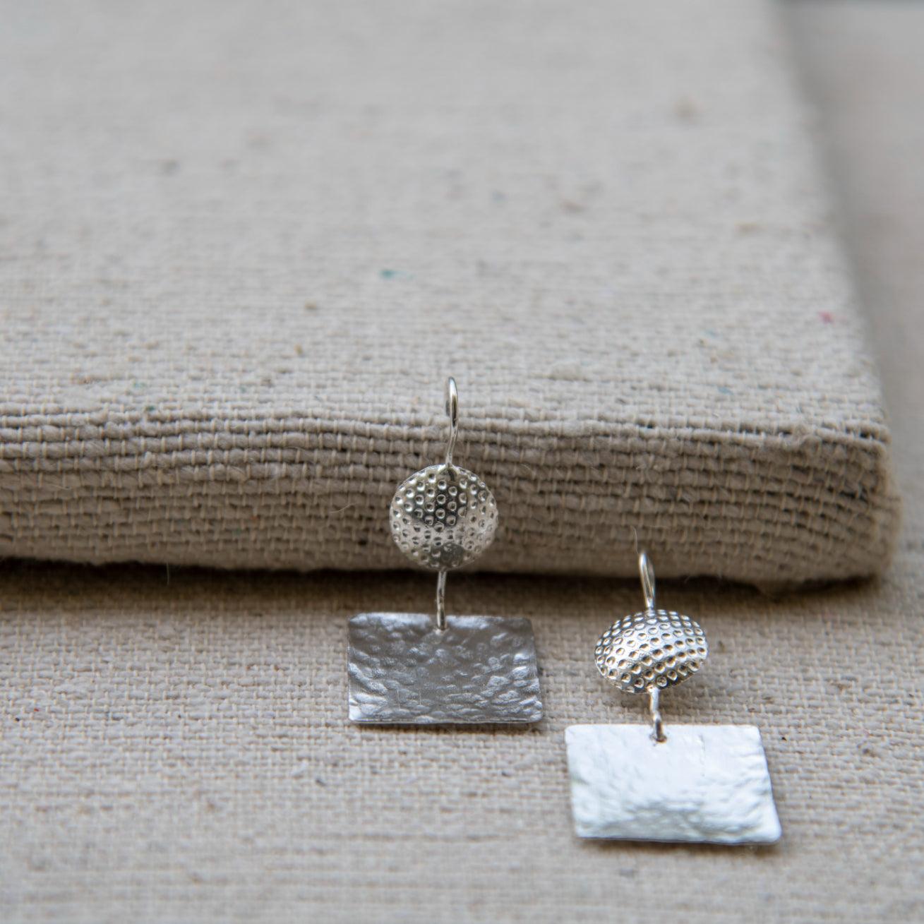 Hammered Designer Silver Dangle Earring