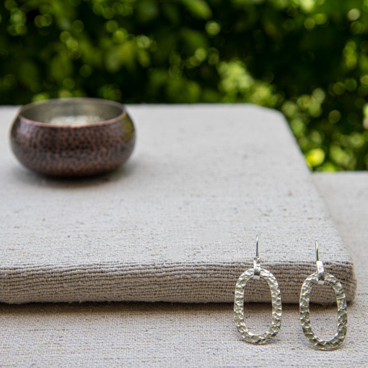 Hammered Oval Dangle Silver Earring