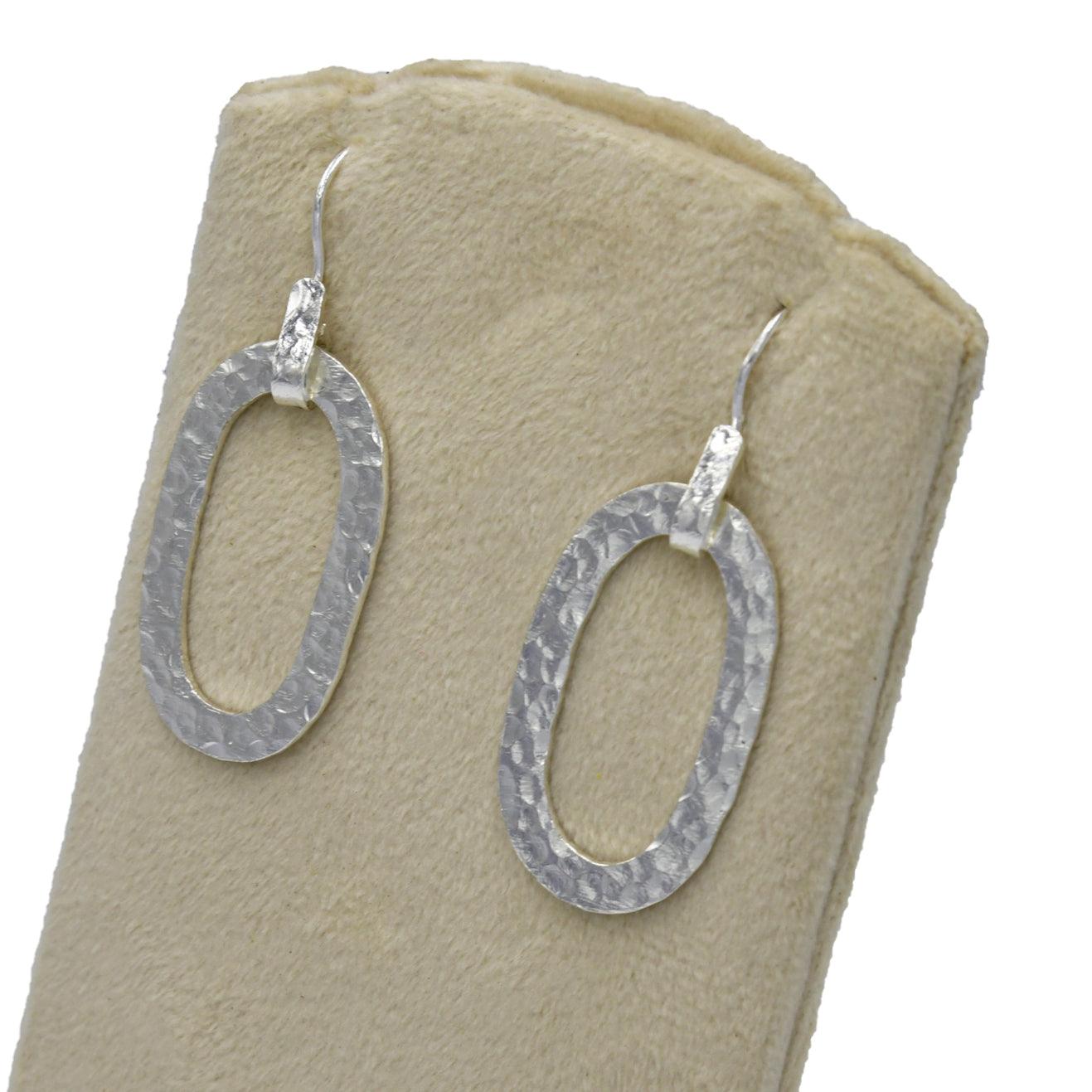 Hammered Oval Dangle Silver Earring