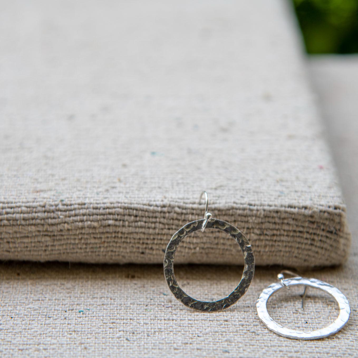 Hammered Round Silver Dangle Earring